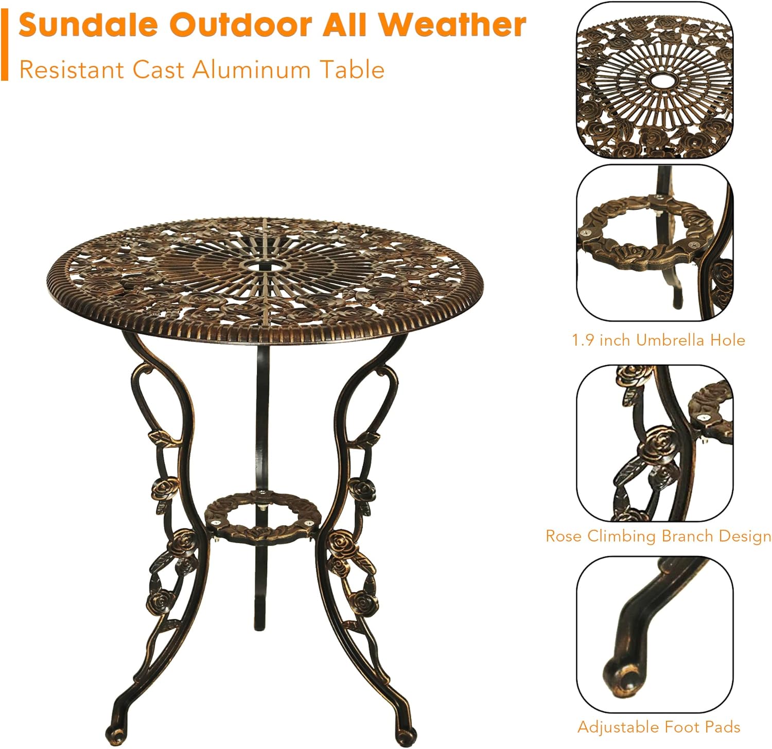 Sundale Outdoor Juego de 4 piezas de estilo bistró, de aluminio fundido, sillas de sofá biplaza resistentes a todo tipo de clima, acabado antiguo,