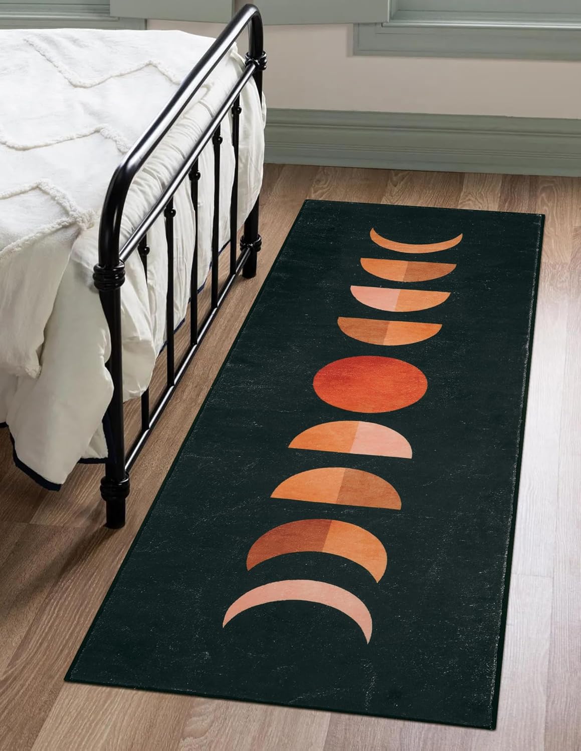 Lanffia Alfombra bohemia de 2 x 6 pies, alfombra de pasillo de fase lunar, lavable, alfombra de lana sintética para interiores, alfombra de pelo