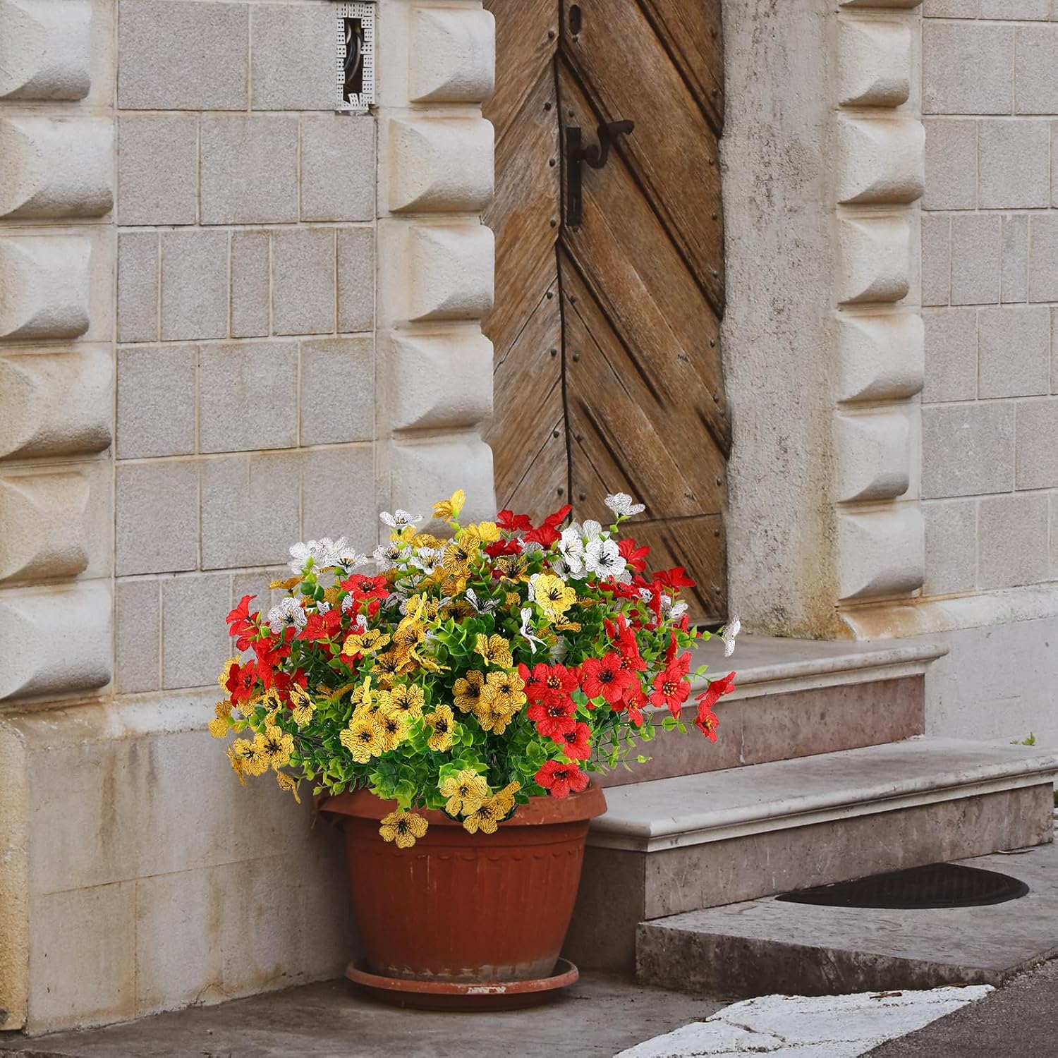 10 paquetes de flores artificiales, flores artificiales resistentes a los rayos UV para el hogar, interior, exterior, jardín, ventana, porche,