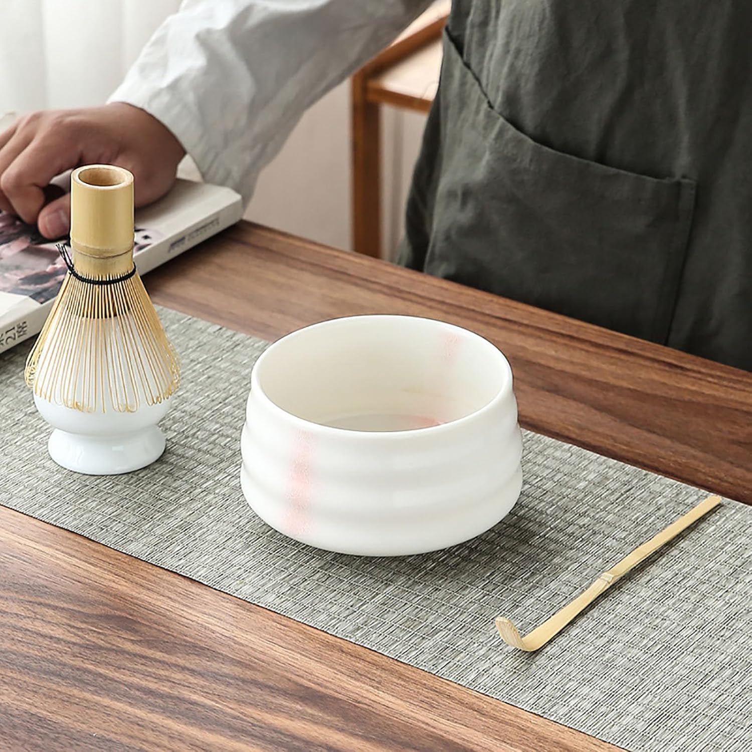Juego de té matcha, juego de batidor Matcha Bowl de bambú batidor y soporte para batidor (Chawan Chasen Chashaku y Chasen Holder) Juego de regalo