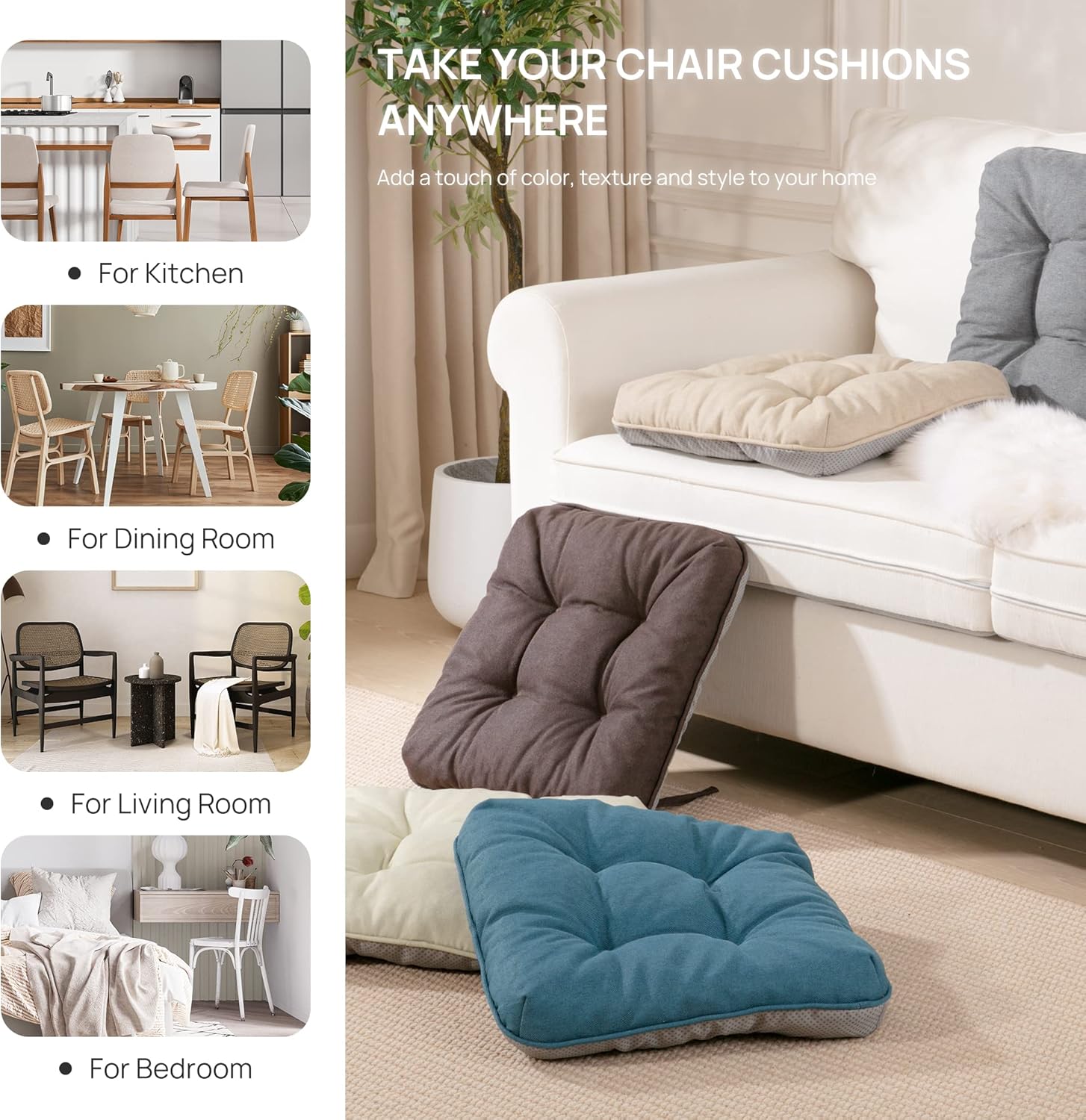 Love’s cabin Juego de 4 cojines de espuma viscoelástica para sillas de comedor, para exteriores e interiores, cojines de asiento para cocina,