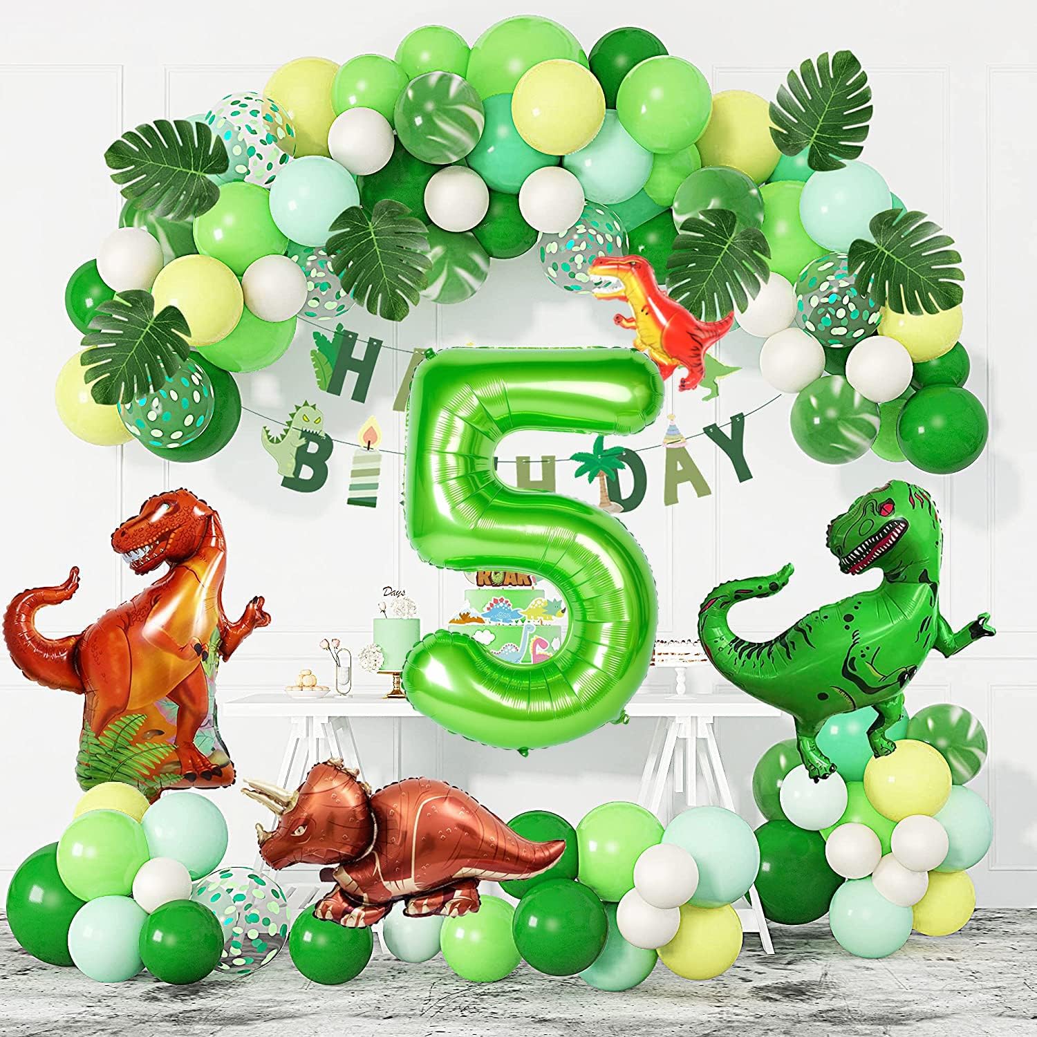 Globos de dinosaurio verde número 8 de 40 pulgadas, globos de cumpleaños número 8 para niños, suministros de fiesta de dinosaurios de 8 cumpleaños,