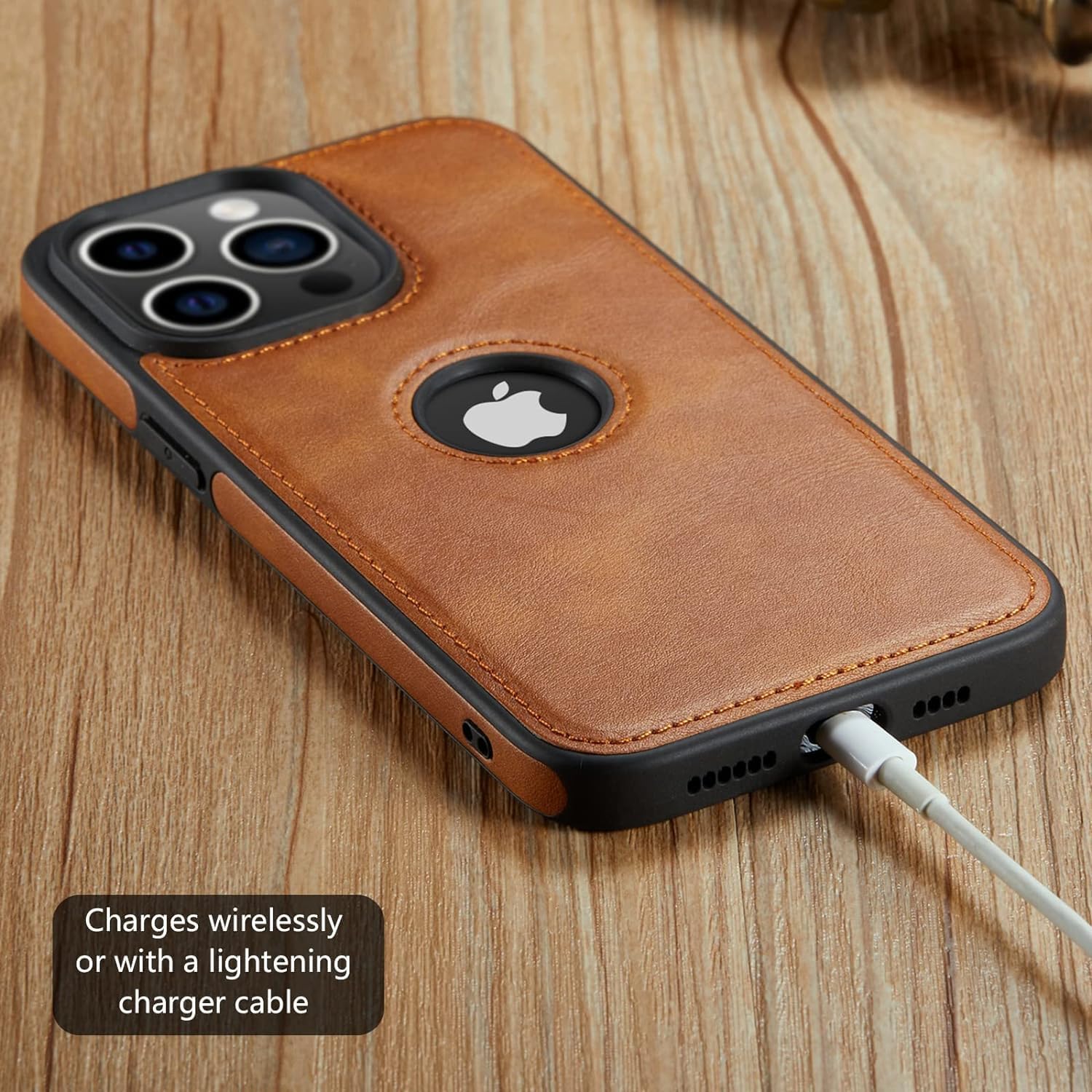 Casus – Funda de cuero vegano diseñada para iPhone 15 Pro, diseño delgado, diseño clásico, elegante, delgada funda protectora (2023) de 6.1 pulgadas