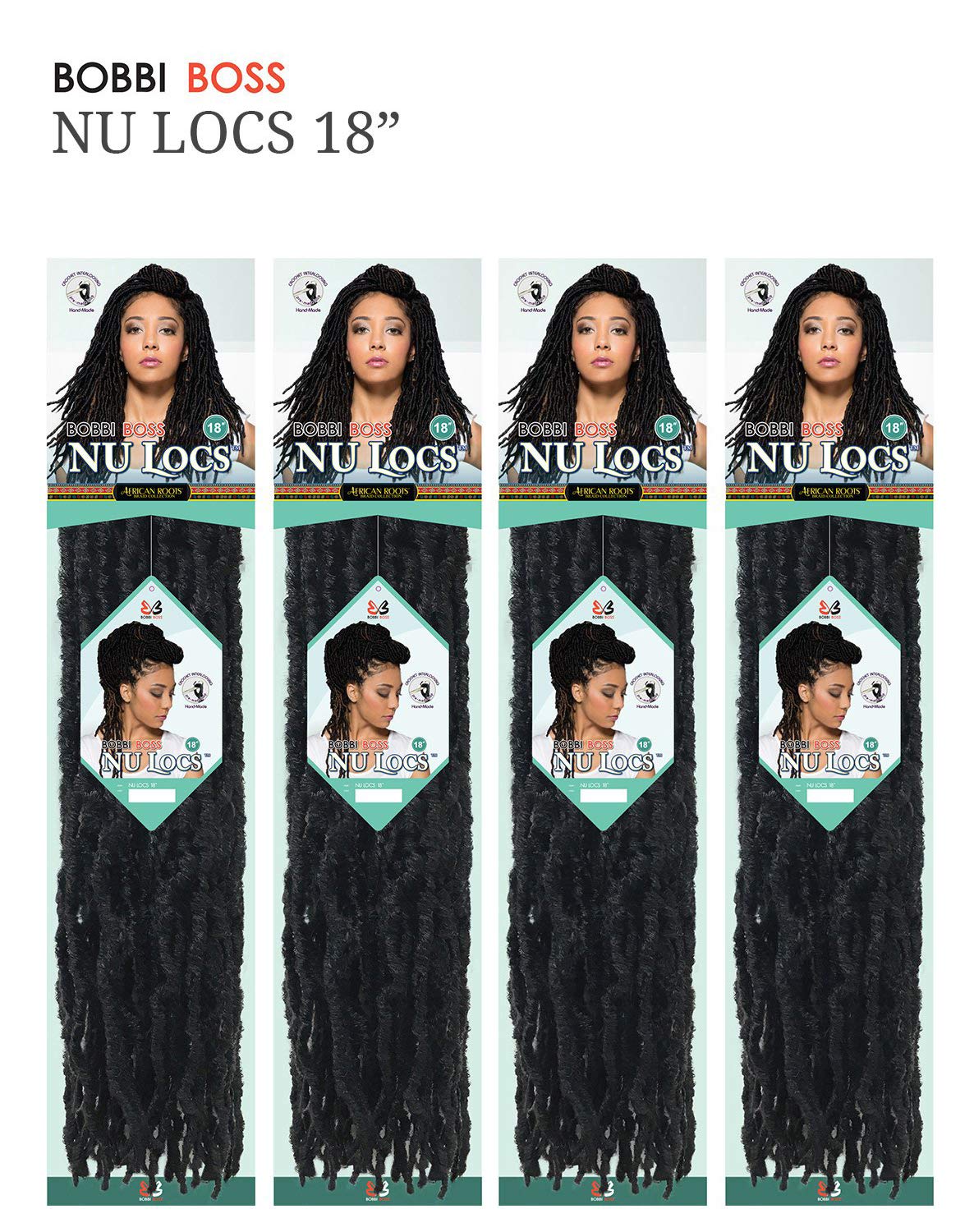 Bobbi Boss – Trenzas de ganchillo sintéticas para cabello africano, raíces trenzadas, colección Nu Locs, 18pulgadas, Paquete de 4, M1B30.