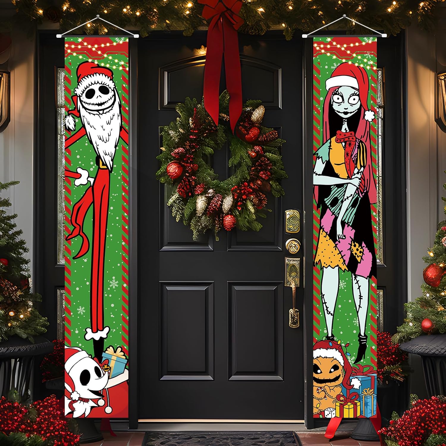 Jack Sally Banners – Letreros para porche, decoración de Navidad, pesadilla, decoración de Navidad, fiesta al aire libre