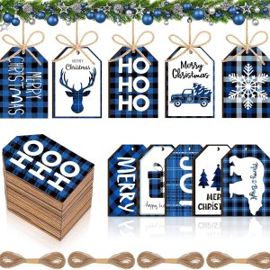 Blulu 60 etiquetas de madera de Navidad azules, etiquetas de búfalo a cuadros, adornos de árbol de Navidad, adornos rústicos vintage, etiquetas de Blulu 60 etiquetas de madera de Navidad azules, etiquetas de búfalo a cuadros, adornos de árbol de Navidad, adornos rústicos vintage, etiquetas de