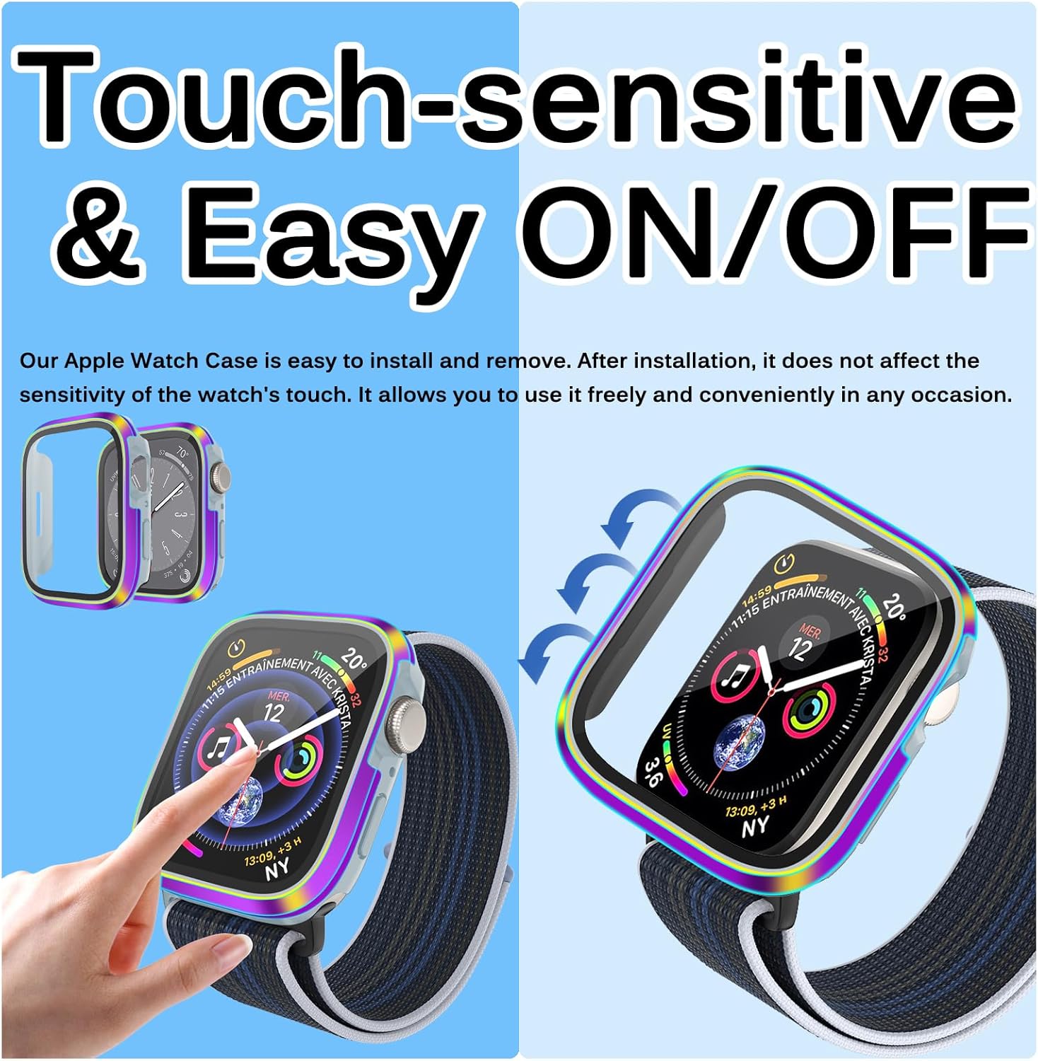 Miimall Compatible con Apple Watch Series 8 7, parachoques de metal con protector de pantalla de vidrio, a prueba de golpes y caídas resistente al