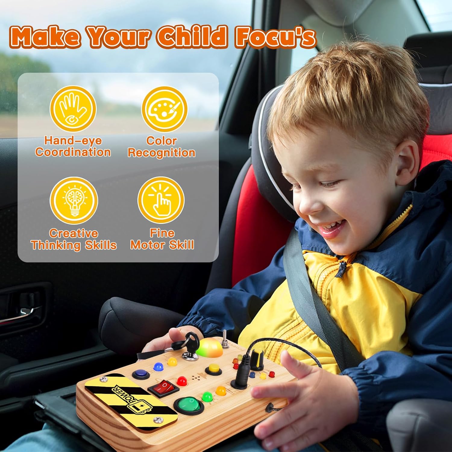 TINTECUSA Tablero de actividades Montessori de juguete para niños pequeños, juguete sensorial de madera con luz LED que cambia de color, juguetes de