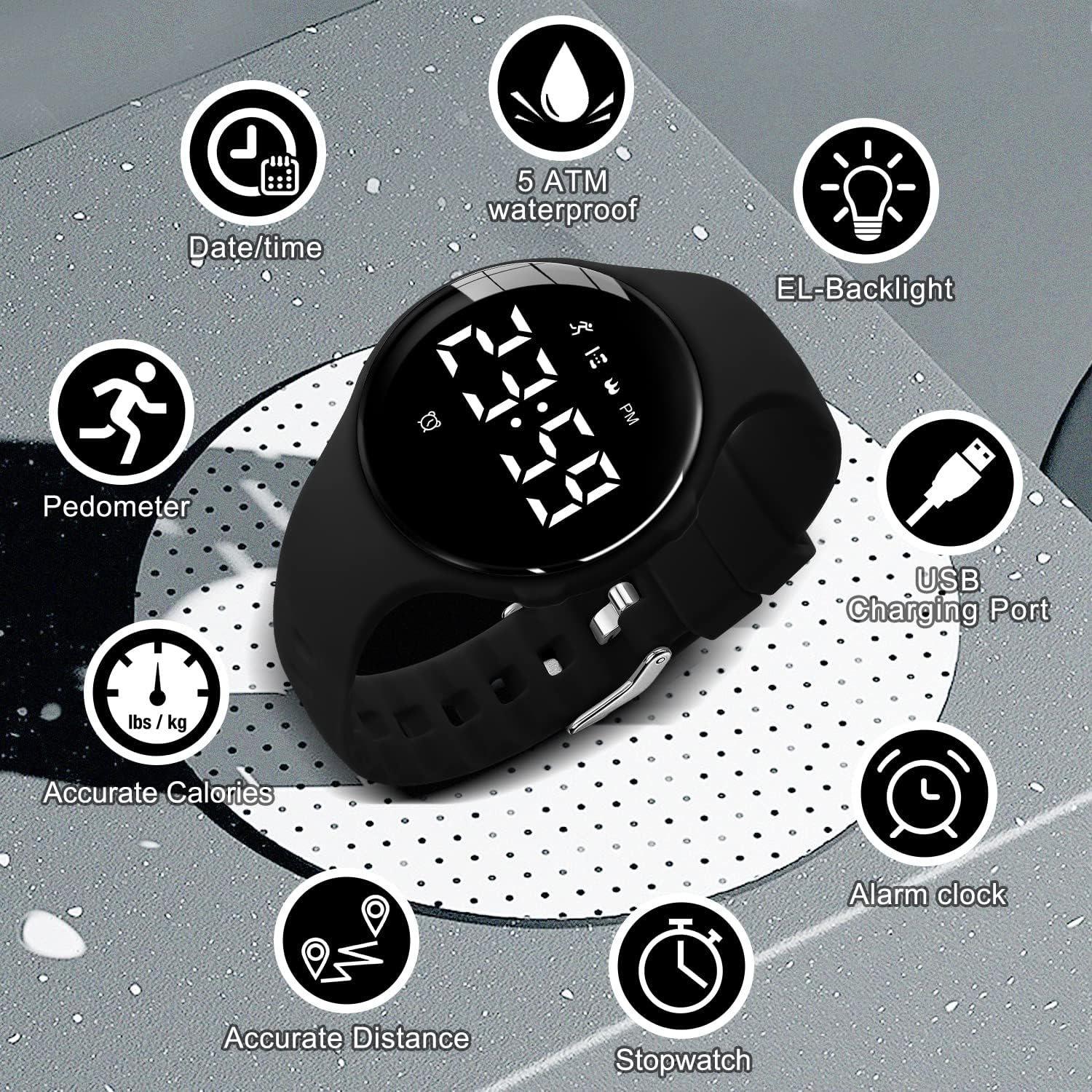 NN BEN NEVIS Reloj digital para niños y niñas, reloj deportivo con rastreador de fitness, reloj despertador, cronómetro, sin aplicación y resistente