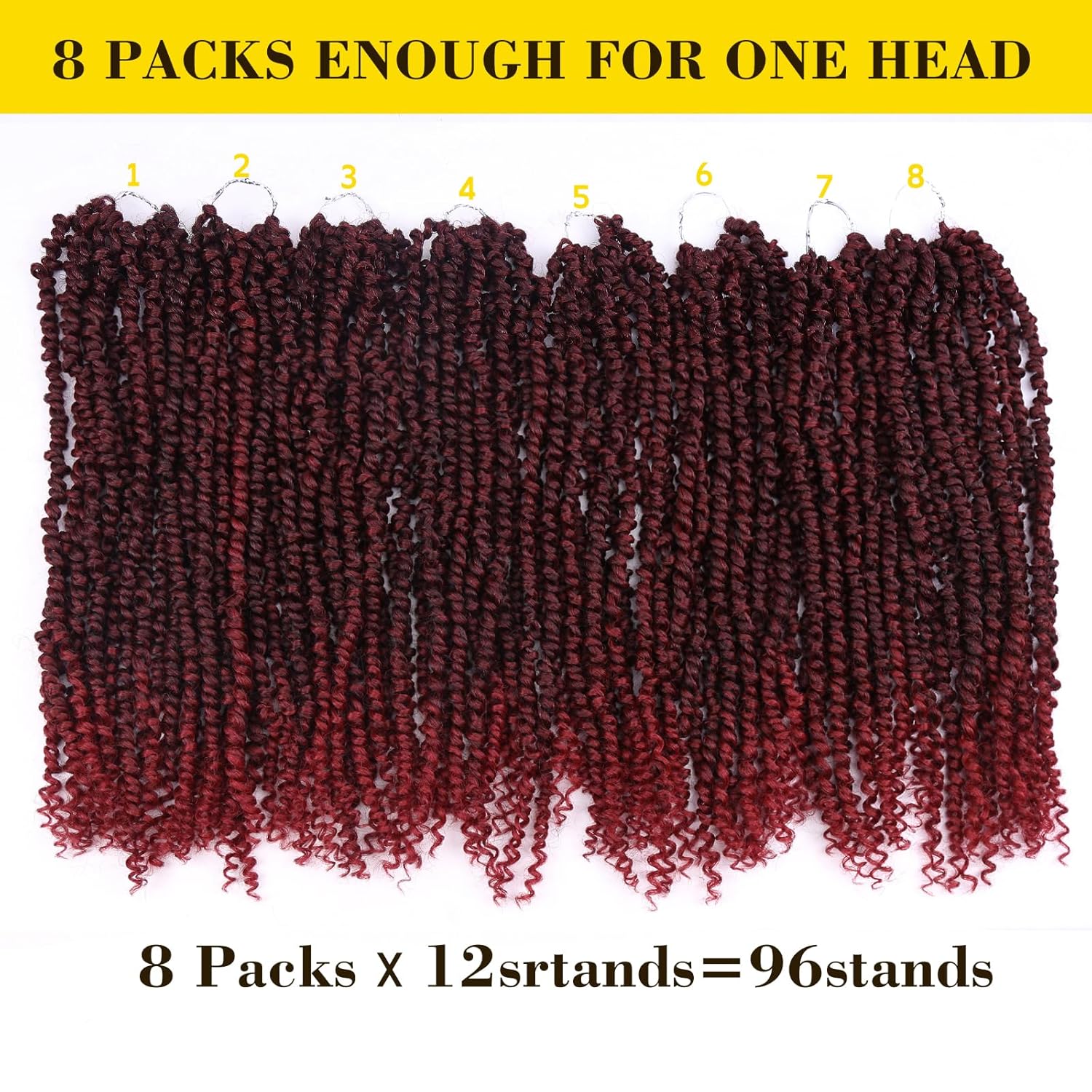 Pelo de Passion Twist  Cabello de ganchillo de 18 pulgadas para mujer, 8 paquetes de cabello rizado pretrenzado de ganchillo Passion Twists