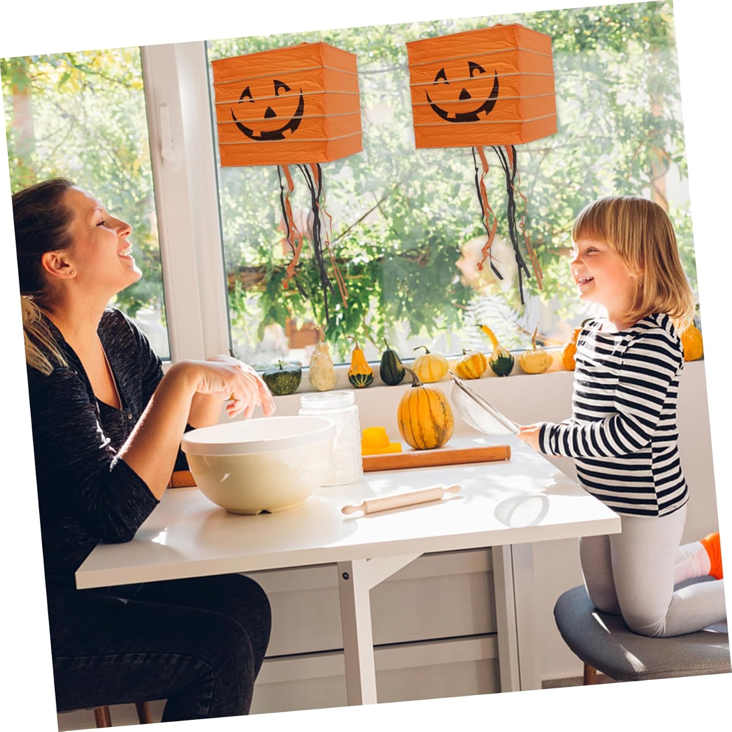 ABOOFAN 2 linternas de papel de Halloween para fiesta de Halloween, bolsa de papel, faroles de Halloween, faroles, bolas, decoraciones, lámparas de