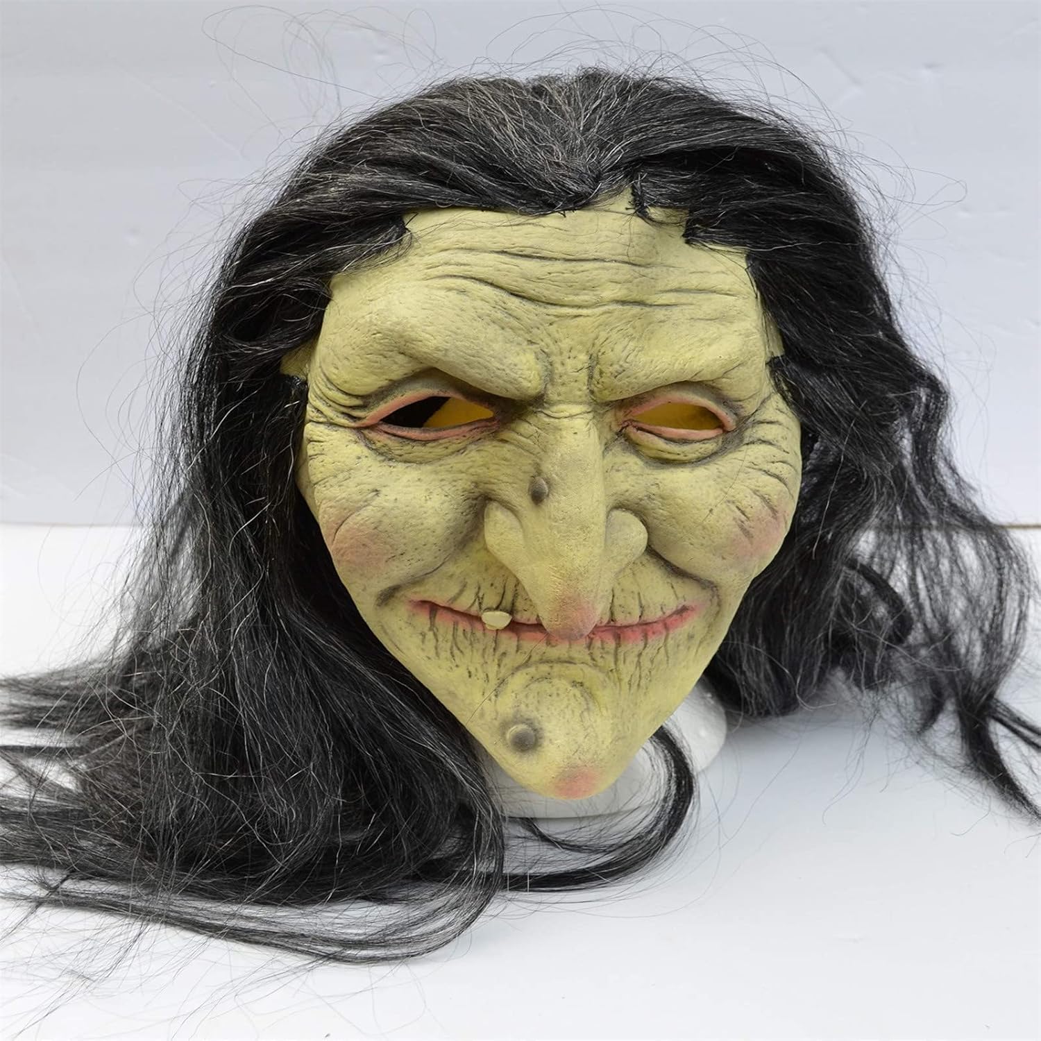 TXGMNA Máscara de bruja de anciana, máscara de disfraz de Halloween con cabello y sombrero, espeluznante fiesta de miedo, accesorio de cosplay para