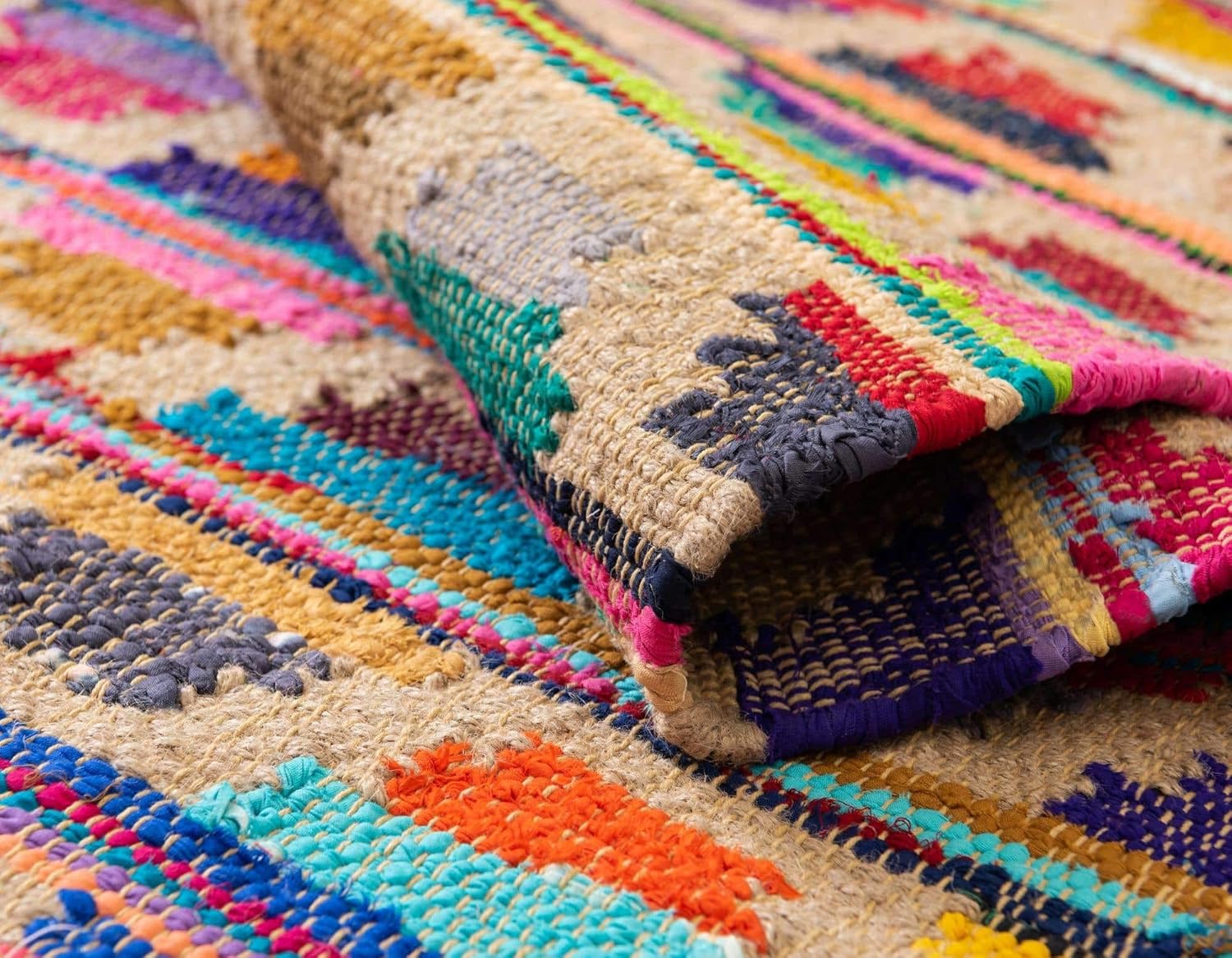 Unique Loom Chindi Trellis Collection Southwestern, geométrico, moderno, colores brillantes (5 pies x 8 pies, rectangular, multicolor y beige)