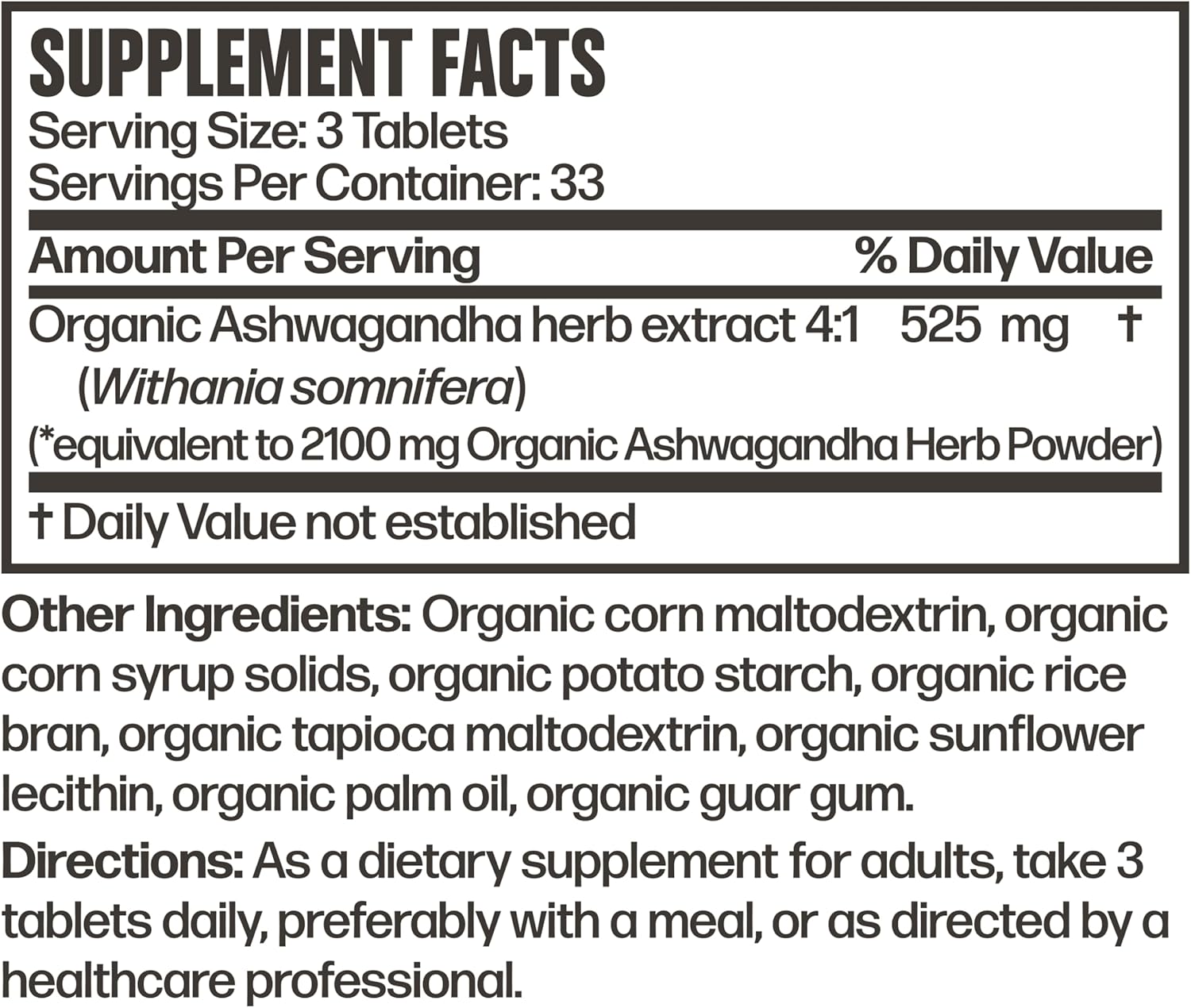 Futurebiotics Ashwagandha orgánica certificada, hierba adaptogénica de apoyo al estrés y energía, sin OMG, 100 tabletas orgánicas