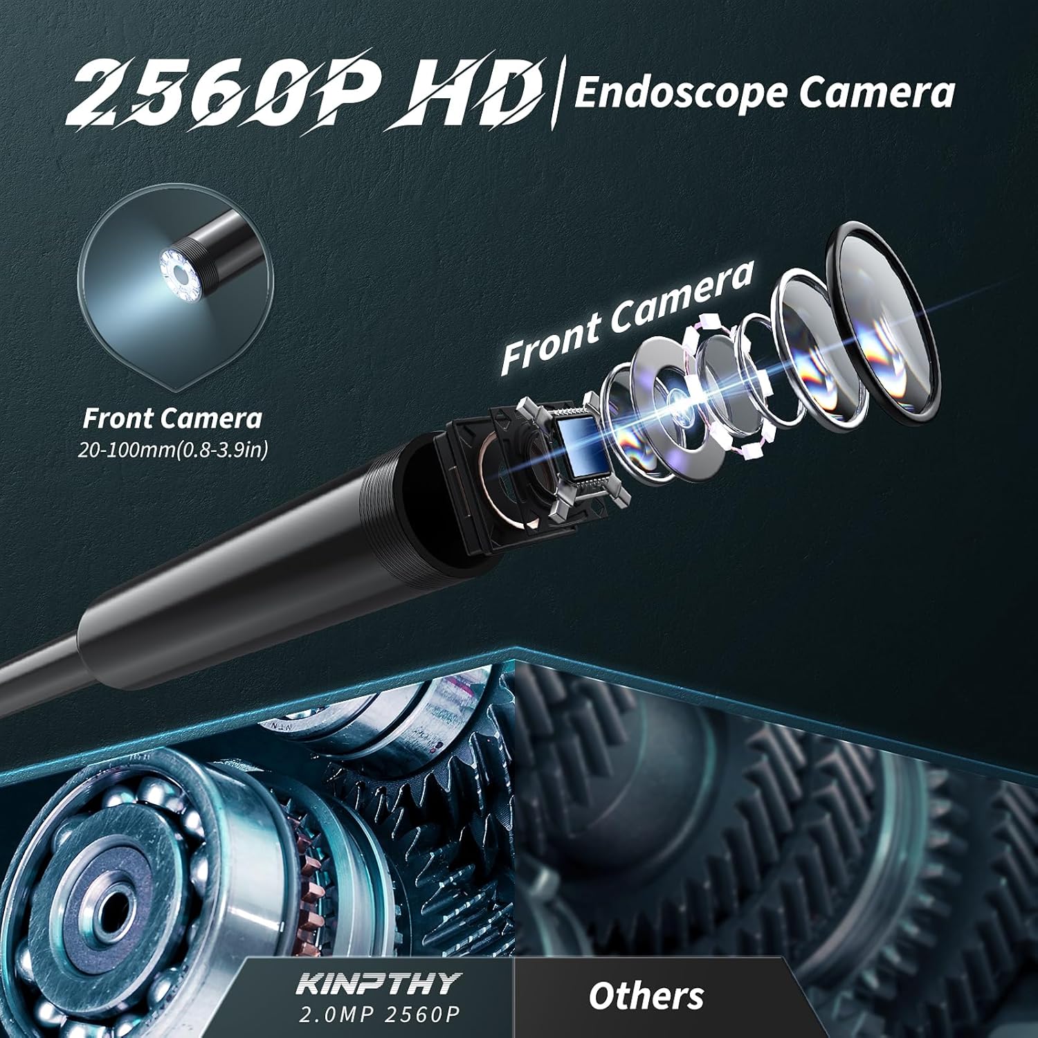 Cámara endoscopio con luz, cámara de inspección WiFi para iOS 9.0+ y Android 4.4+, 1280P HD multiesceno uso boroscopio, cámara serpiente con IP67