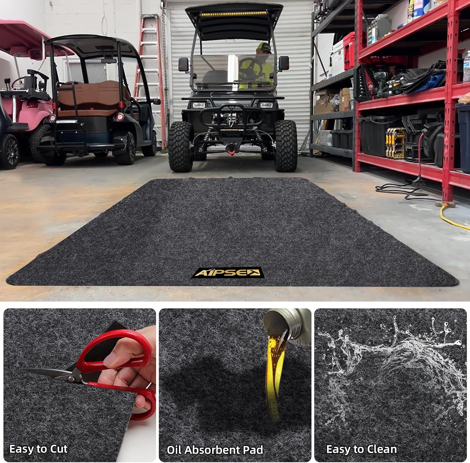 AIPSET Tapete de garaje para carrito de golf, tapete de estacionamiento, almohadilla mecánica para EZGOClub CarYamahaUTVATV, absorbente de aceite,