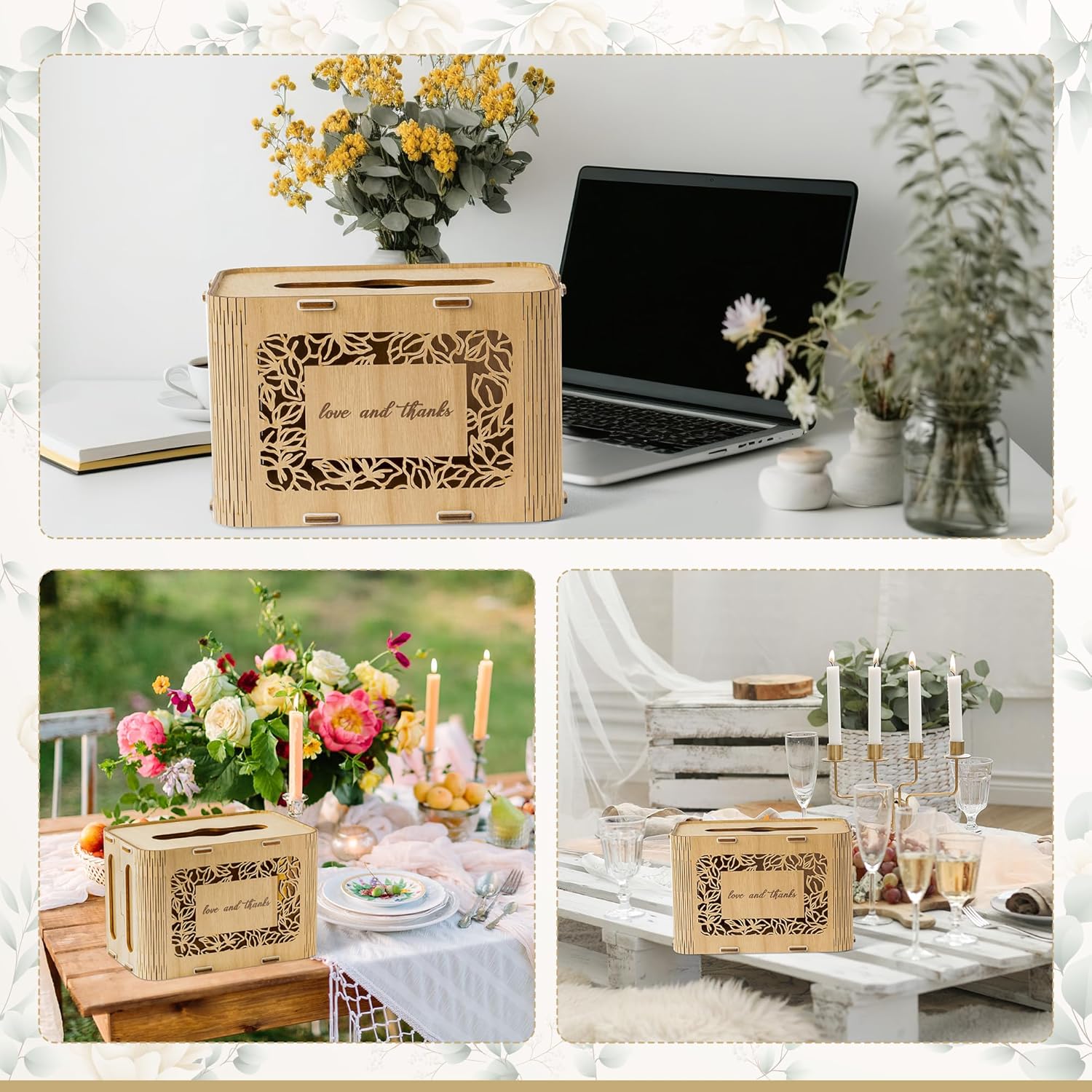 Caja de tarjetas de madera para boda, caja de tarjetas de regalo de amor y agradecimiento, de madera acrílica, rústica, para boda, cumpleaños,