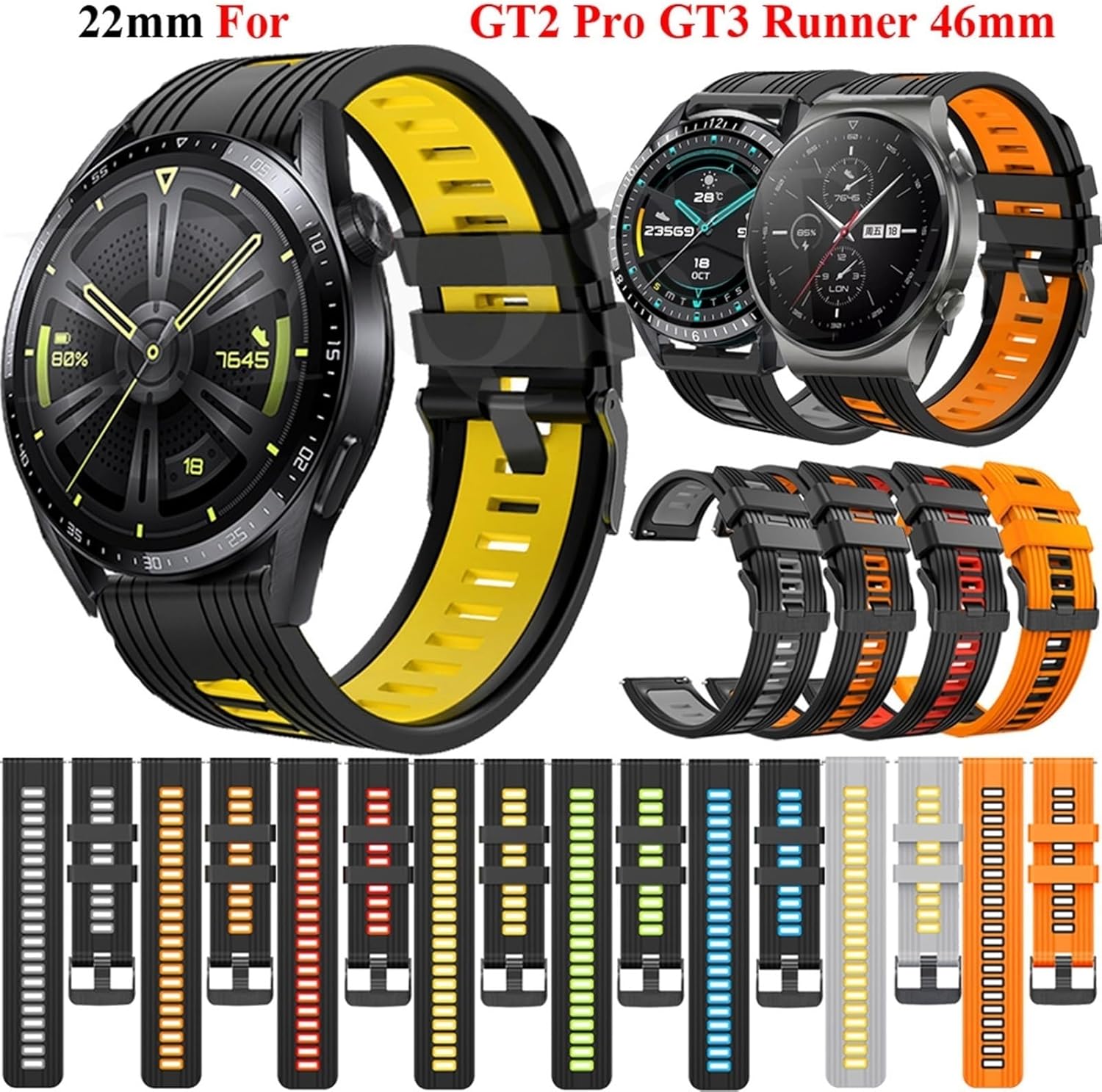 22mm Silicone Band Straps For Watch GT3 GT 2 Pro Smartwatch Official Wristbands GT2 Pro GT 3 Runner 46mm Bracelet Correa