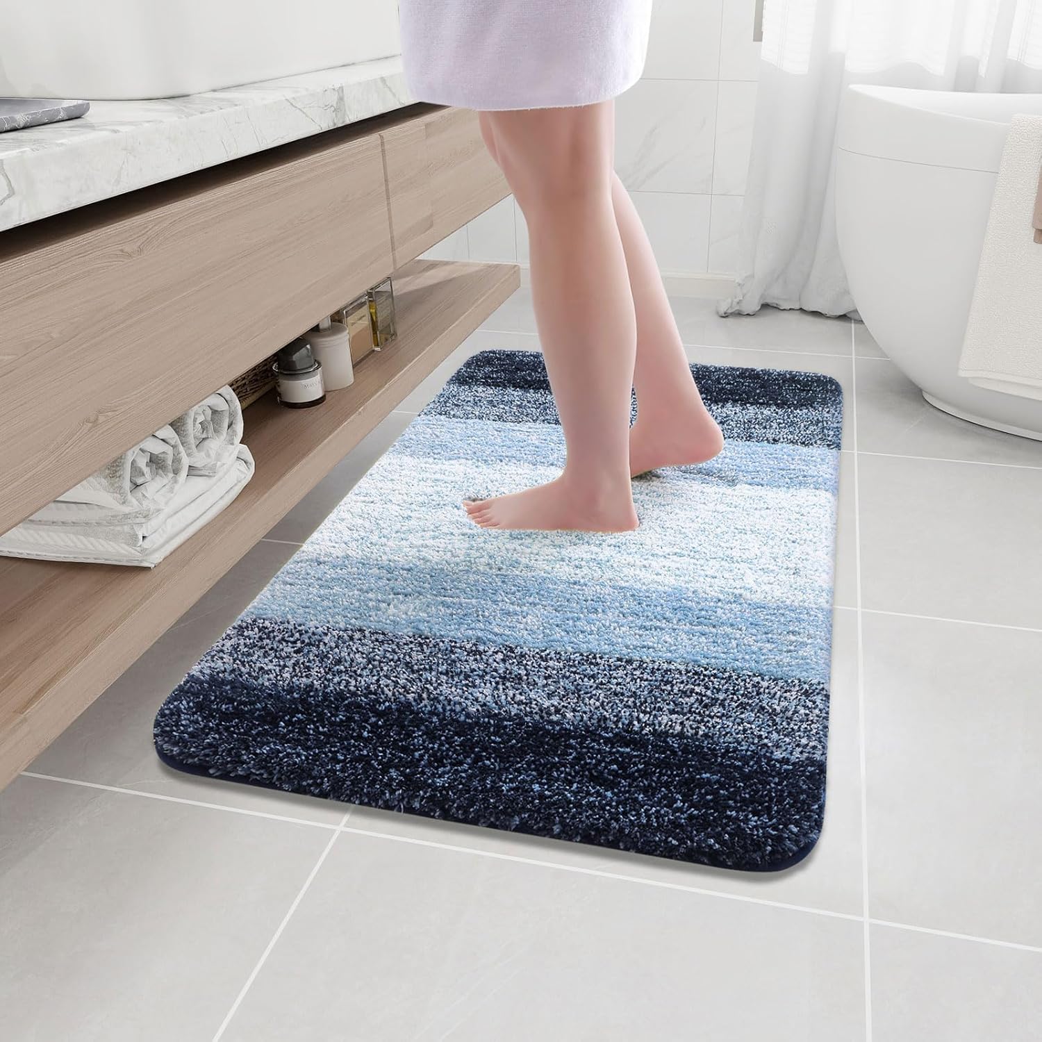 Arotive Tapetes de baño de microfibra, peludos, suaves y absorbentes, antideslizantes, de felpa gruesa, lavables a máquina, para baño, bañera y
