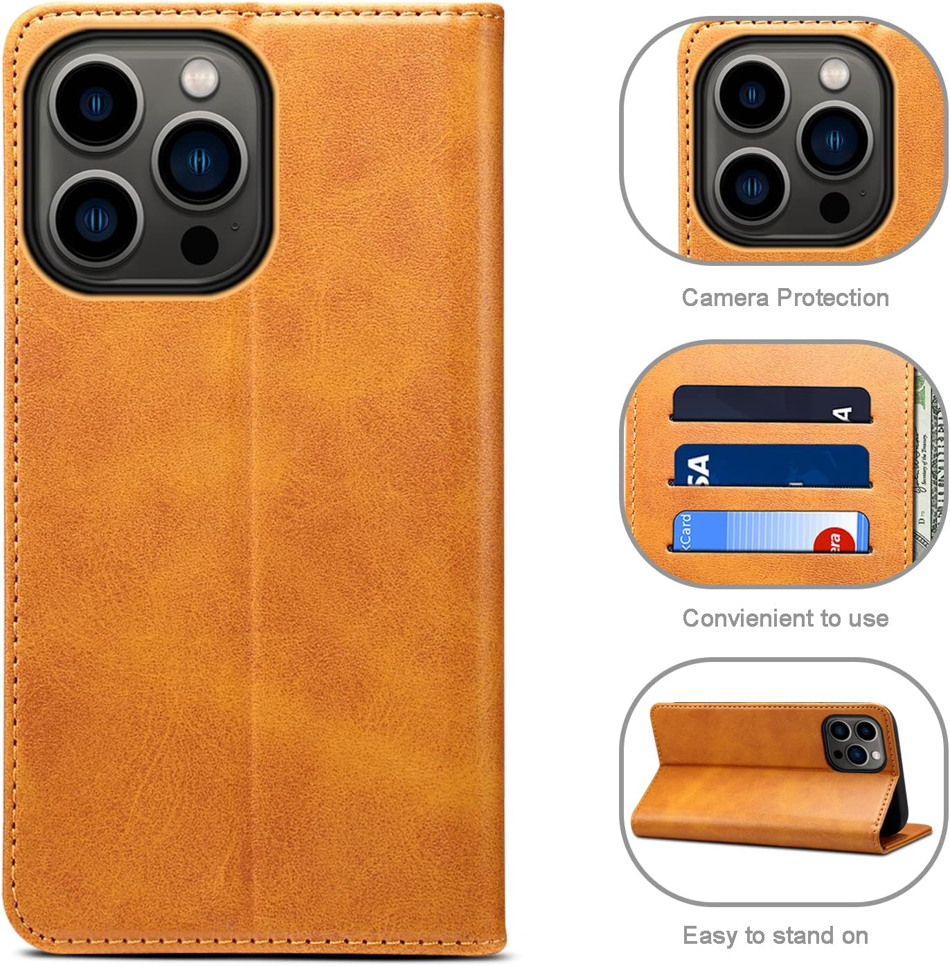 Funda para iPhone 15 Pro, funda de piel sintética de lujo con función atril y tarjetero magnético, a prueba de golpes, funda protectora para iPhone