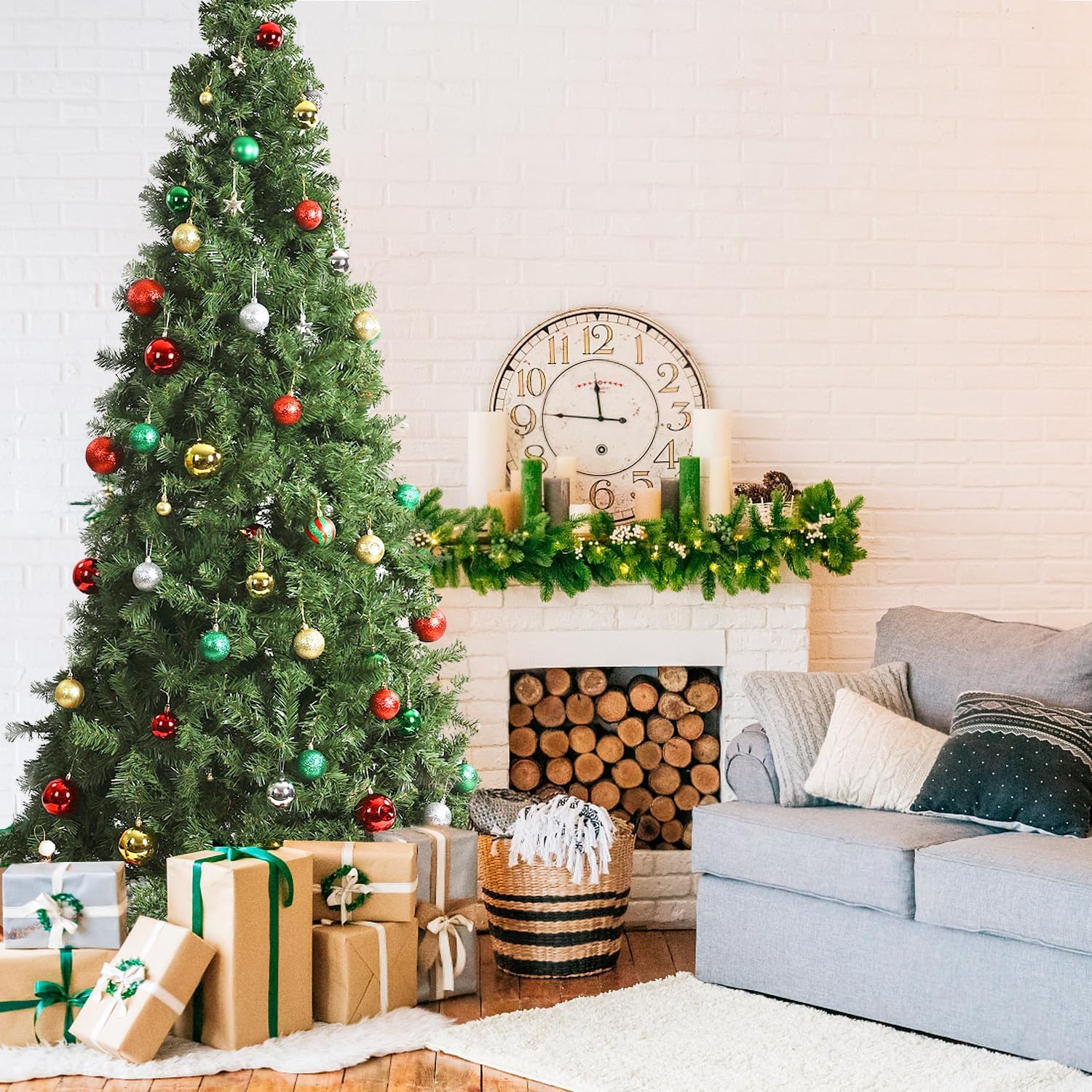 7d24hcare Árbol de Navidad artificial de abeto de alta calidad de 7.5 pies, árbol de Navidad decorado con soportes de metal para decoración navideña