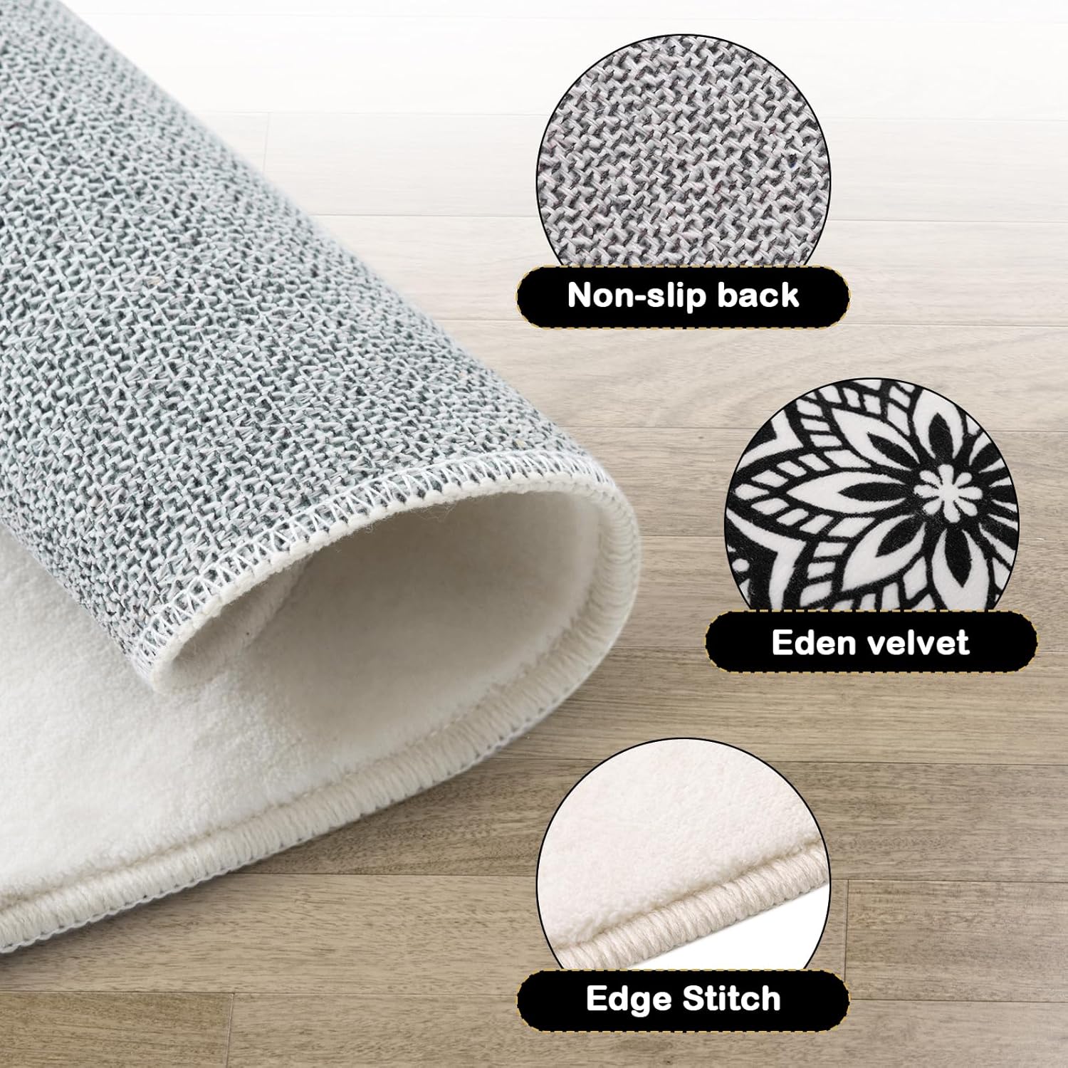 Carvapet Alfombra redonda pequeña de 3 pies con estampado de mandala, antideslizante, lavable a máquina, alfombra suave para tocador, entrada, baño,