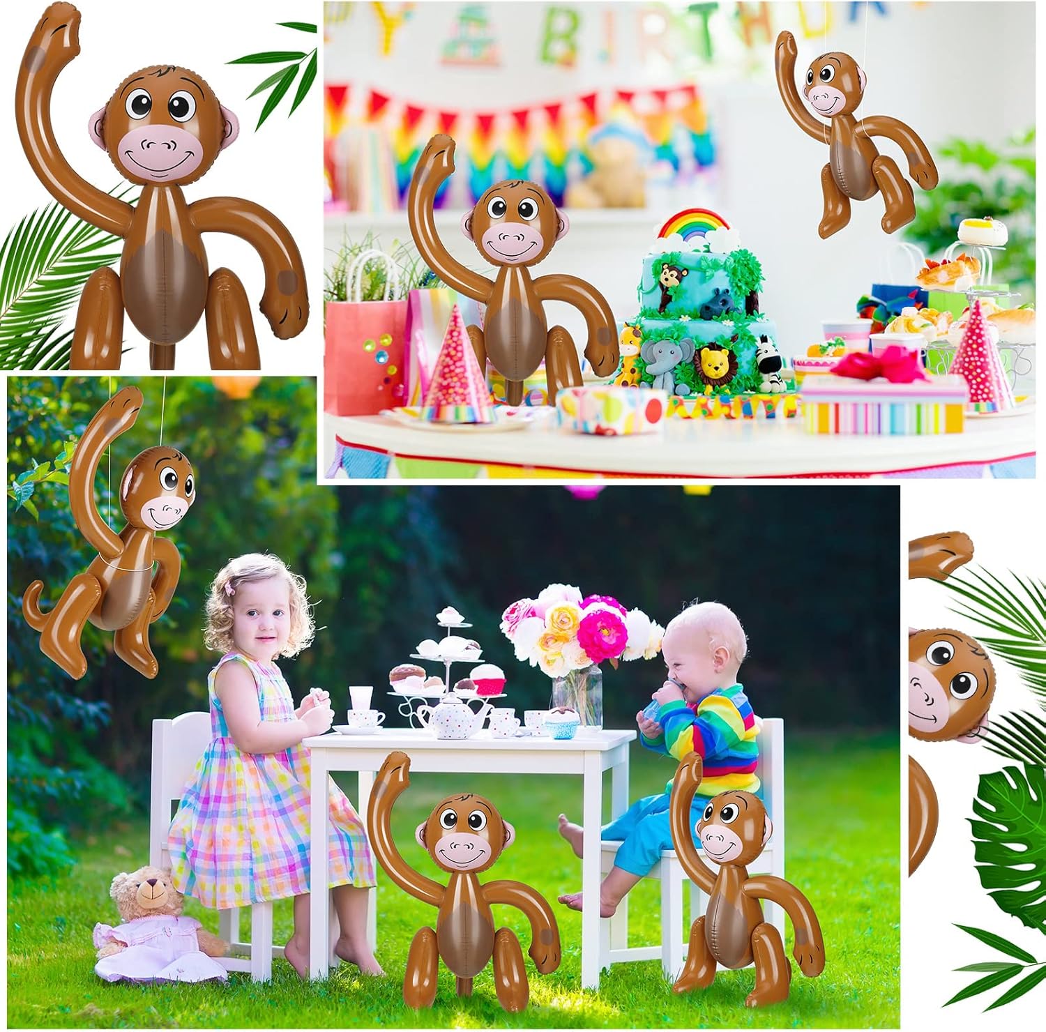 6 monos inflables de 27 pulgadas, suministros de fiesta de safari inflables de animales de safari con temática de monos, decoraciones de fiesta de