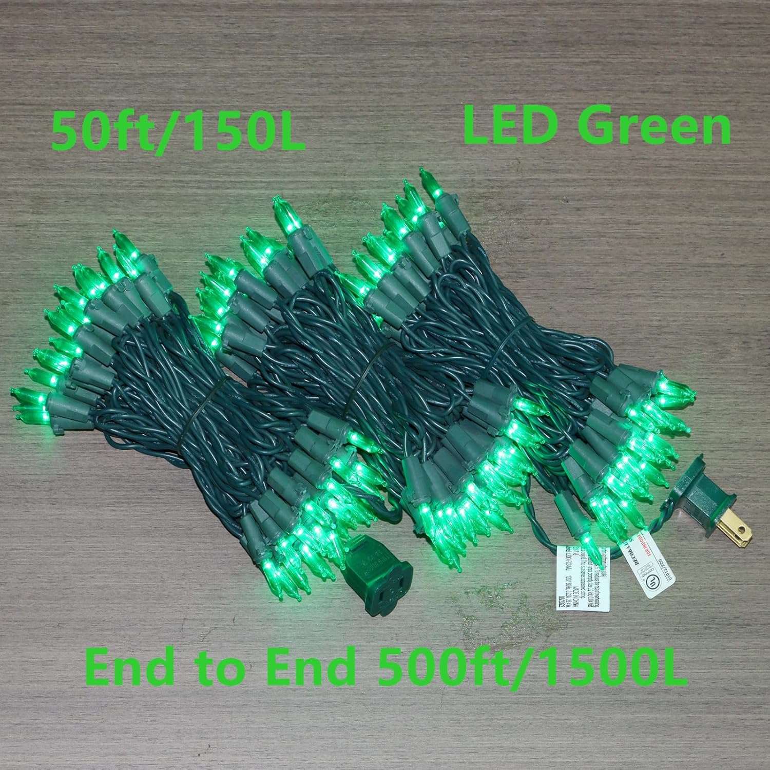150luces verdes de Navidad, tira de luces con cable verde de 50pies, con certificación UL, juego de mini luces de calidad comercial, para fiestas en