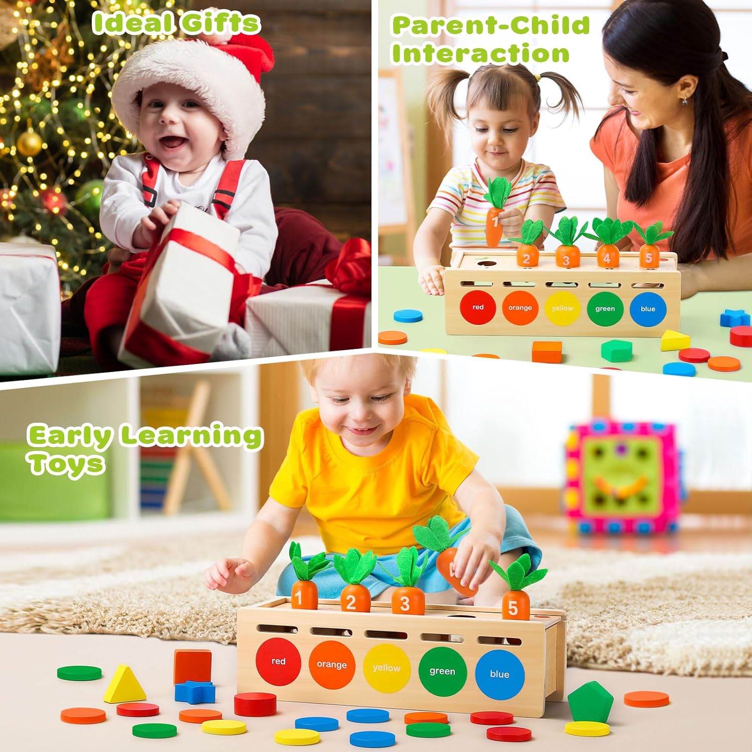 V-Opitos Juguetes Montessori para niños pequeños de 1, 2 y 3 años, caja de madera para clasificar colores y formas, juguetes de aprendizaje temprano
