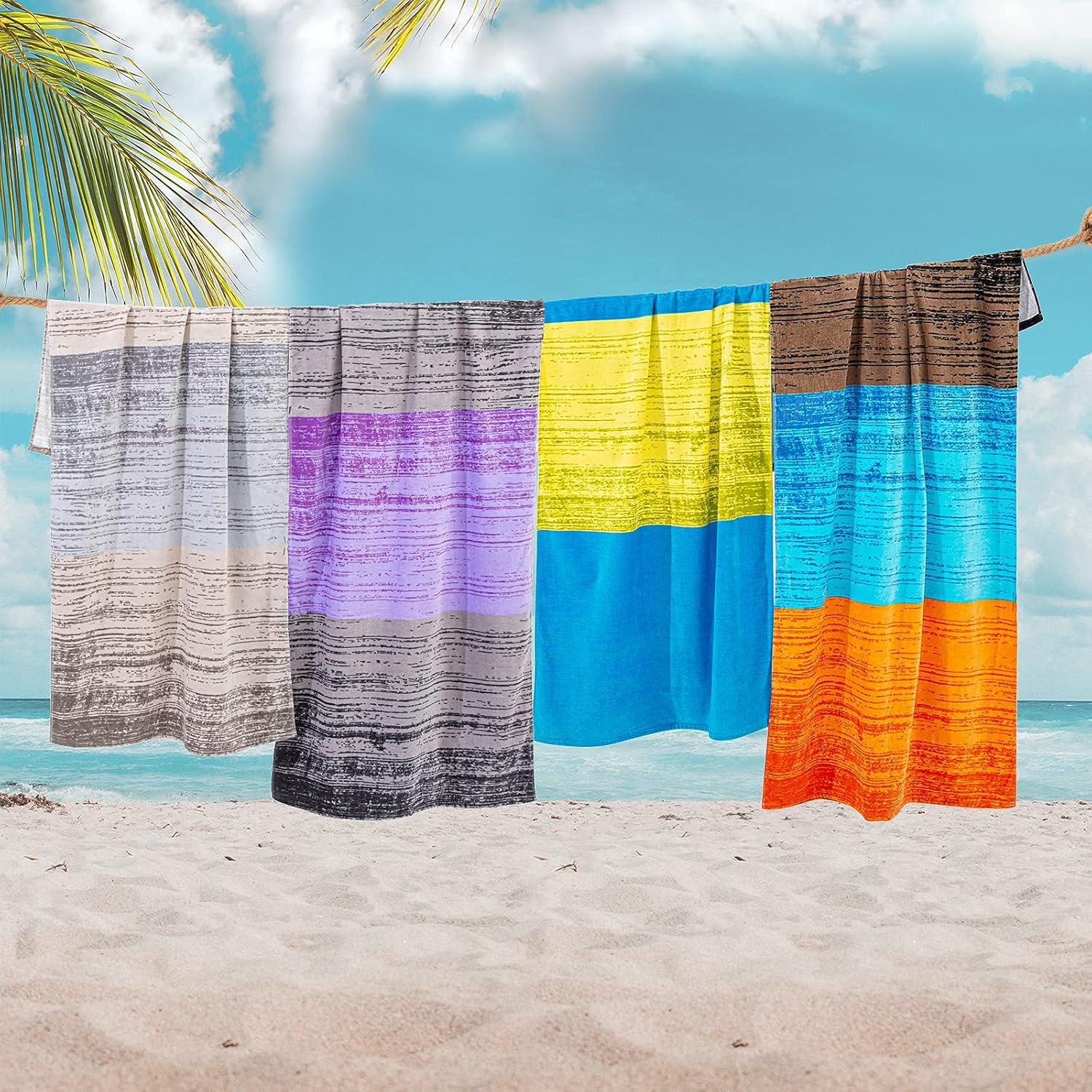 VOOVA & MOVAS Paquete de 4 toallas de playa grandes XL para adultos (34 x 68 pulgadas), toallas de playa de gran tamaño para piscina, toalla de