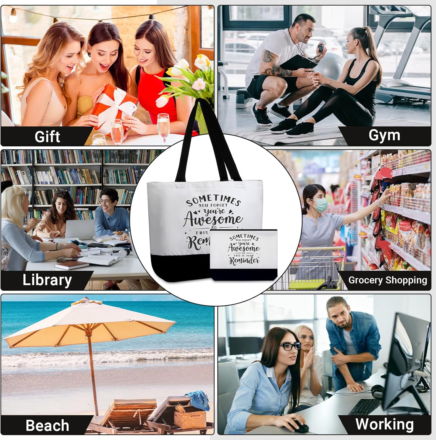 32 piezas inspiradoras bolsa de lona con cremallera reutilizable motivacional bolsa de maquillaje conjunto para mujeres, amigas compañeras de trabajo