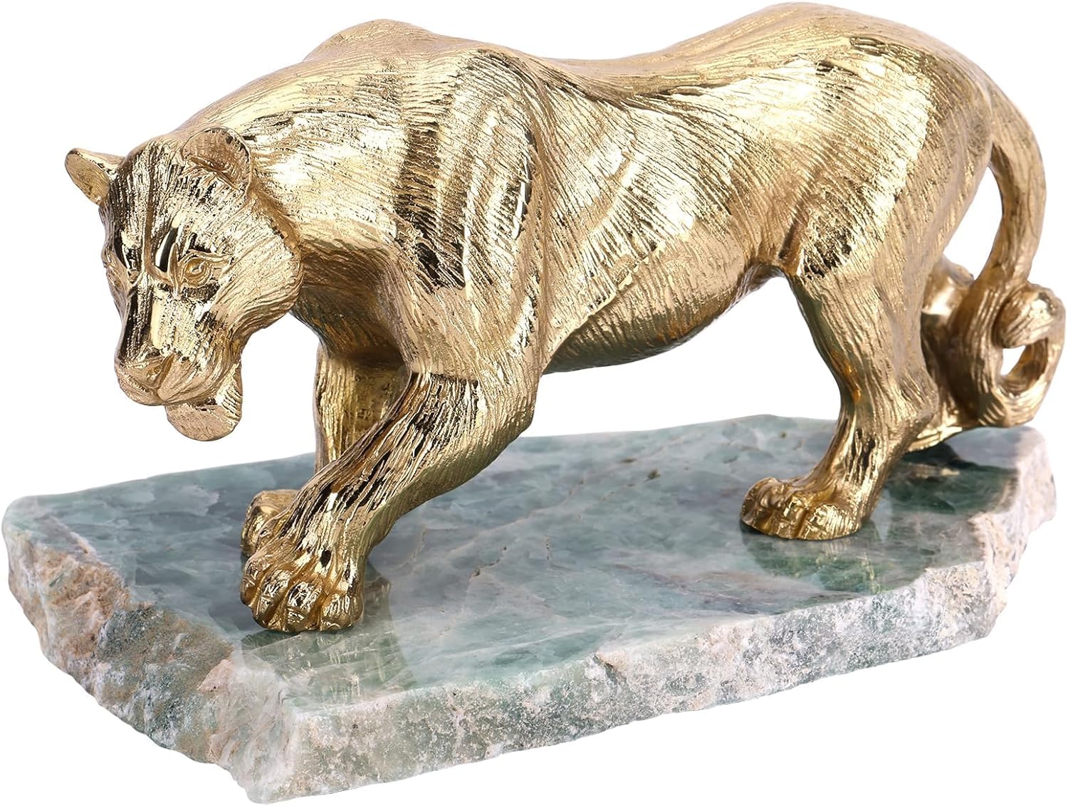 suruim Brass Tiger Statue Tiger Desktop Sculpture, Animal Sculpture for Home Decoration Lucky Animal Decor Golden Brass Adornment Exquisite Tiger
