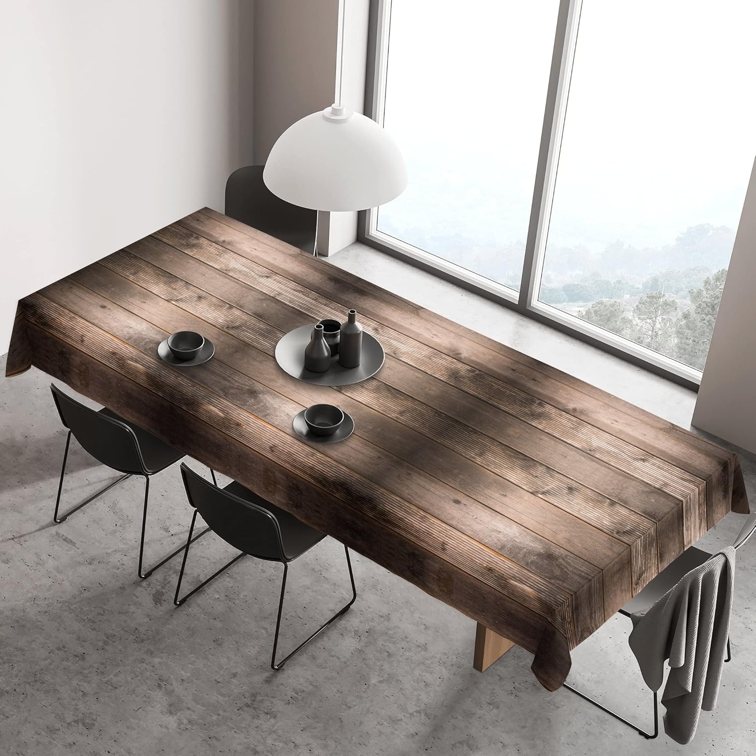 Mantel rectangular de tela de poliéster de 60 x 120 pulgadas, de grano de madera marrón, lavable, resistente a las arrugas, para comedor al aire
