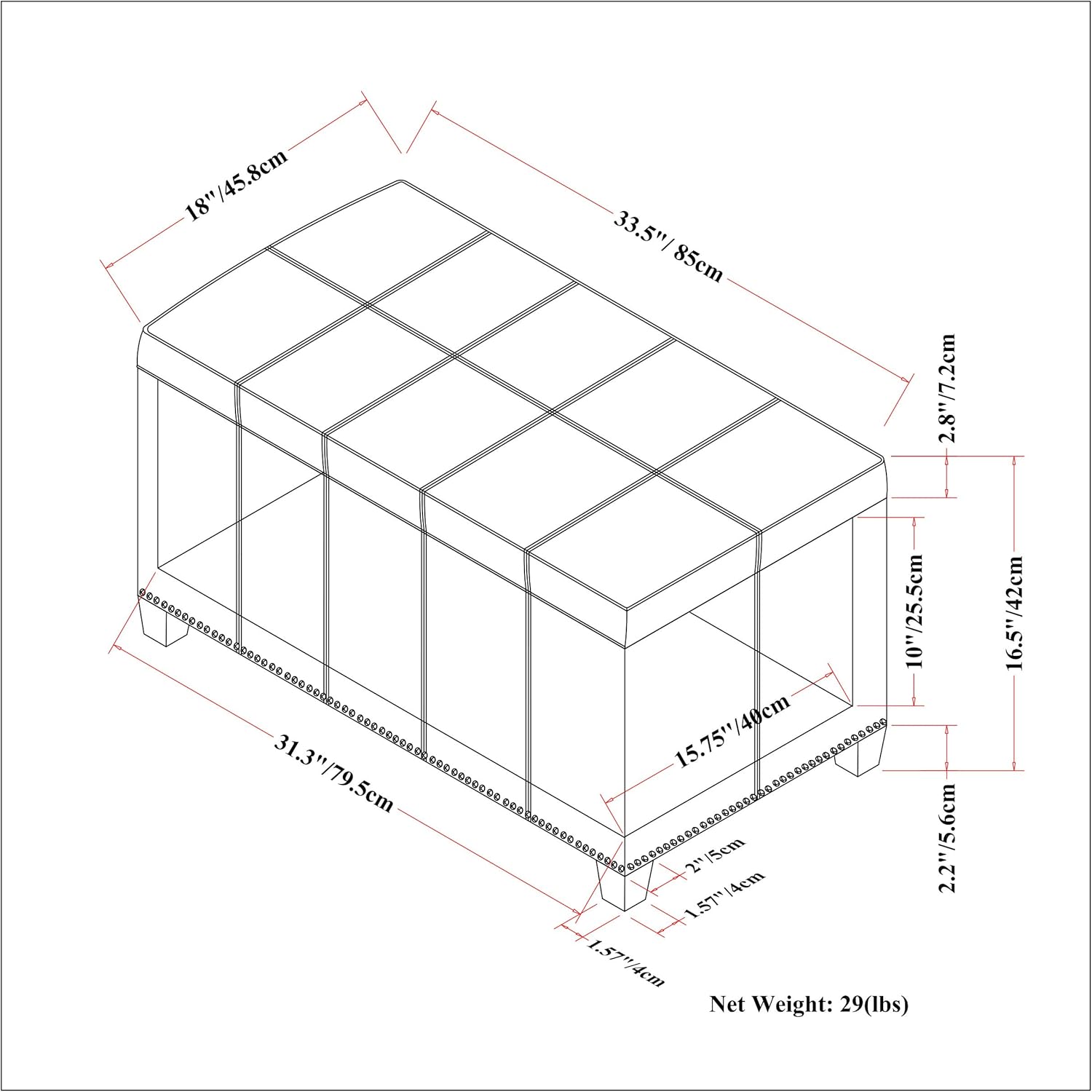 SIMPLIHOME Amelia – Banco otomano rectangular de transición de 33 pulgadas de ancho en curtidores, piel sintética vegana marrón, para sala de estar,