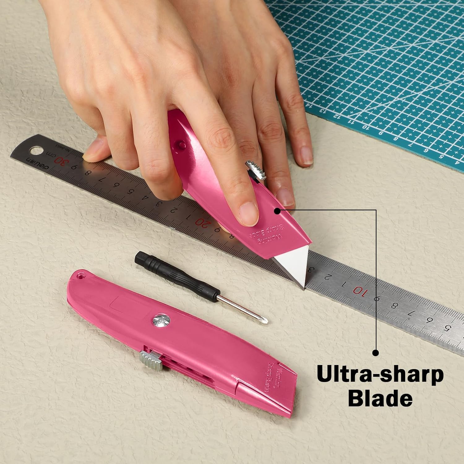 Reginary Cuchillo utilitario retráctil de 20 piezas de aleación de aluminio resistente para cartón, cajas y cartones, bricolaje, fábrica, hogar y