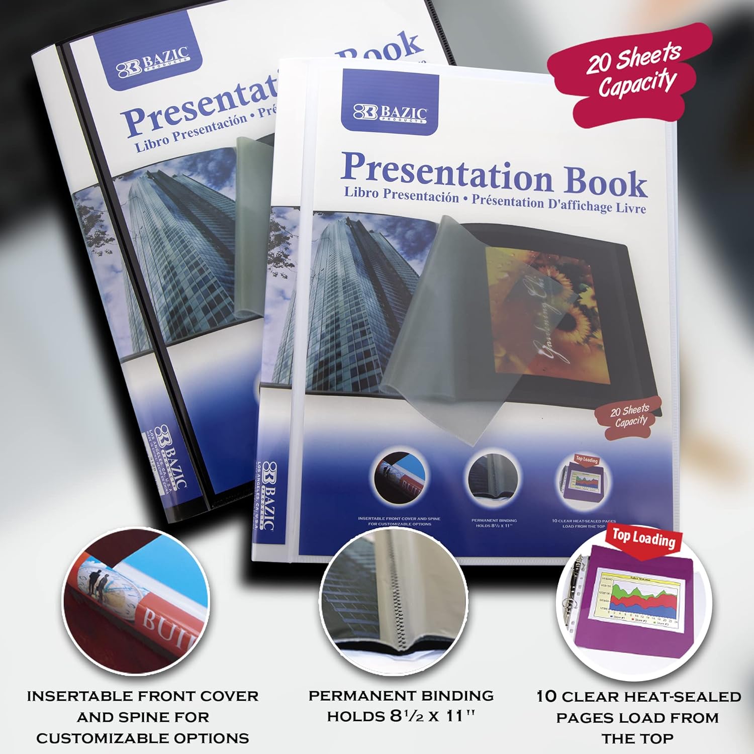 BAZIC – Carpeta de 10 bolsillos con fundas transparentes de plástico, se adapta a papel de 8.5 x 11 pulgadas, el color puede variar, 1 unidad