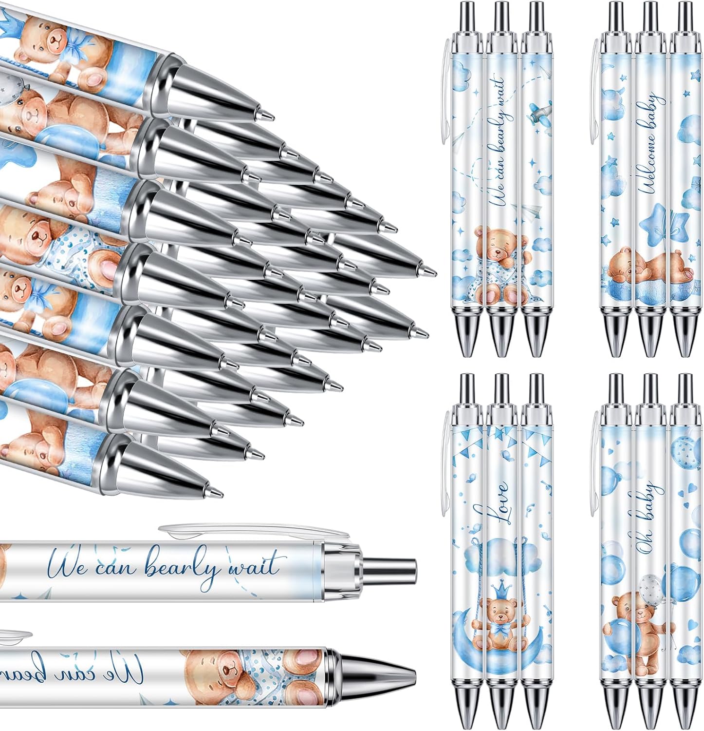 Chuangdi 48 bolígrafos retráctiles para baby shower, bolígrafos retráctiles a granel, bolígrafos de tinta negra con punta de lápiz capacitivo,