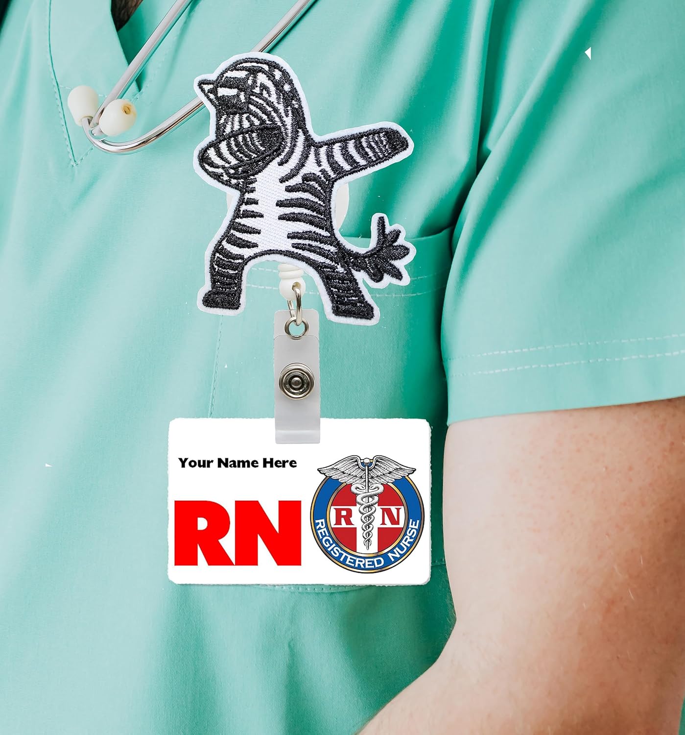 Dabbing Zebra – Carrete de identificación retráctil con clip de cocodrilo para hospitales, médicos y personal de oficina profesional
