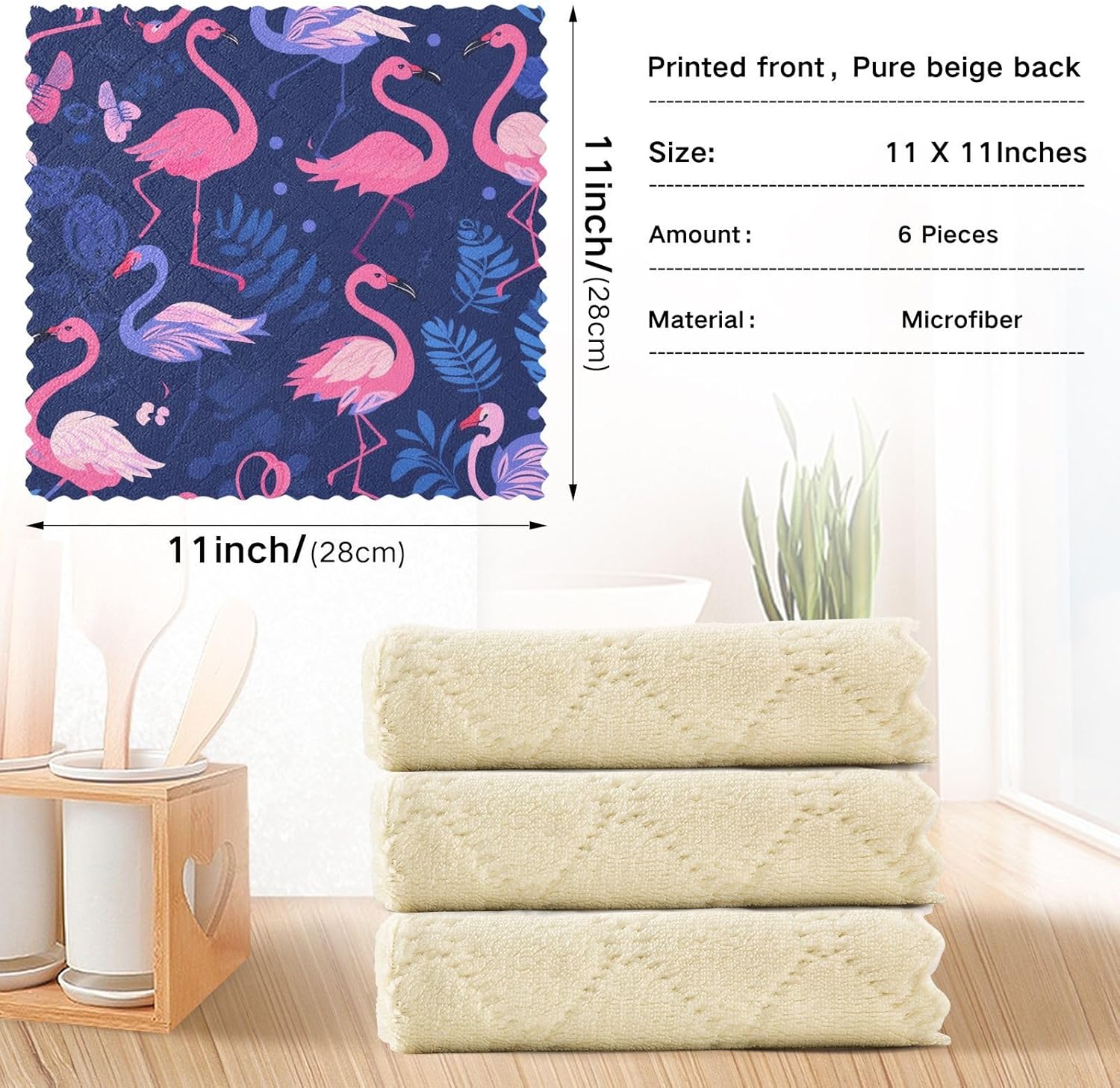 Toalla absorbente de microfibra rosa y azul Flamingo Juego de toallas de té de vacaciones Terry paño de cocina toallas de mano colgantes