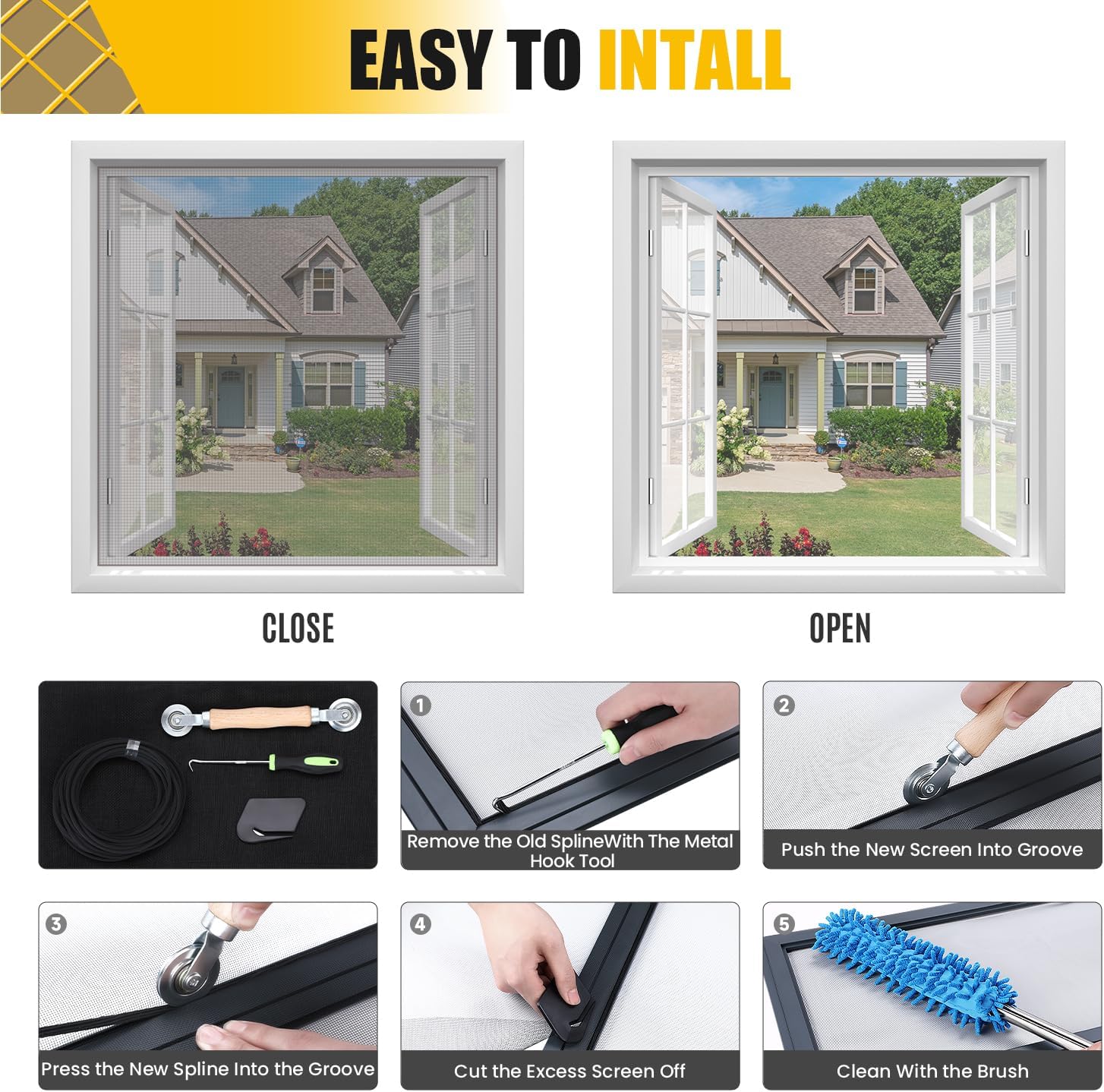 LANDWORLD Kit de reparación de repuesto de malla de ventana personalizada de 48 x 84 pulgadas, malla de fibra de vidrio gruesa y duradera para