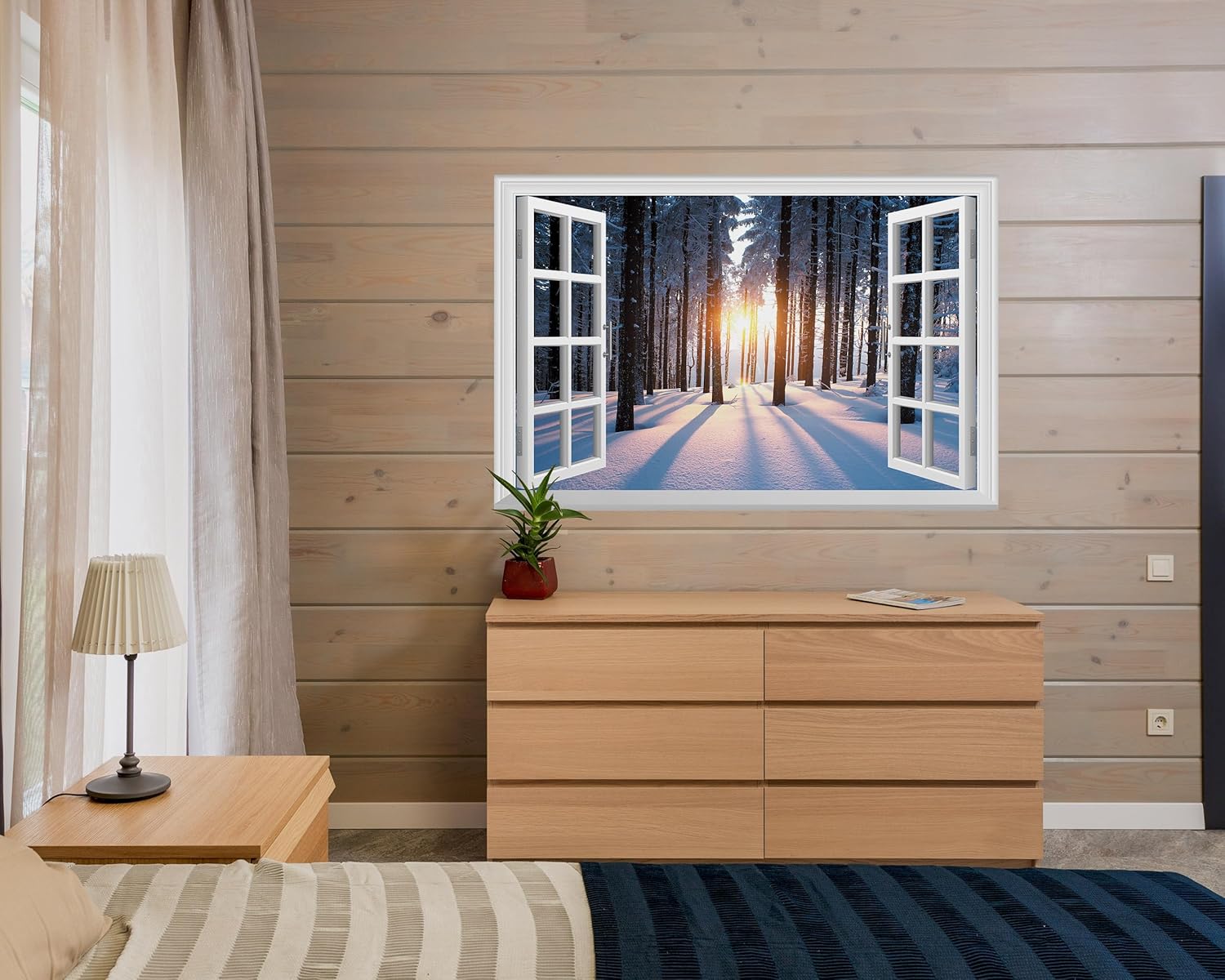 FLFK Mural de pared falso para ventana, adhesivo de pared de nieve de bosque para decoración de pared, calcomanías de pared para pegar y despegar,