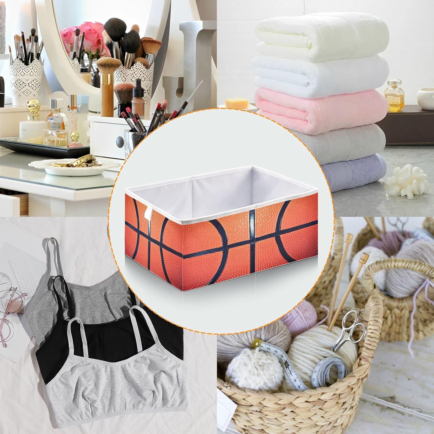 Cubos de almacenamiento de tela plegables de baloncesto con asas, organizador cuadrado de armario, forro impermeable para guardería, cajones,