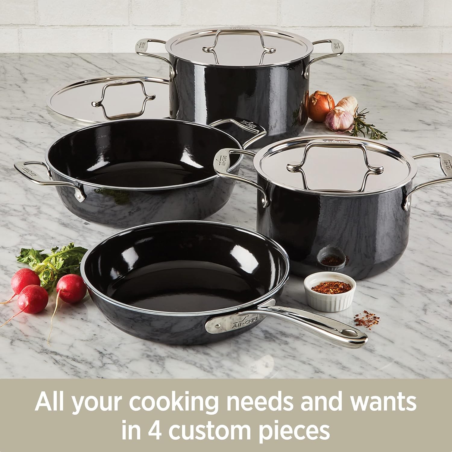 All-Clad FUSIONTEC – Olla para sopa de cerámica natural con núcleo de acero, 4 cuartos de galón, ónix