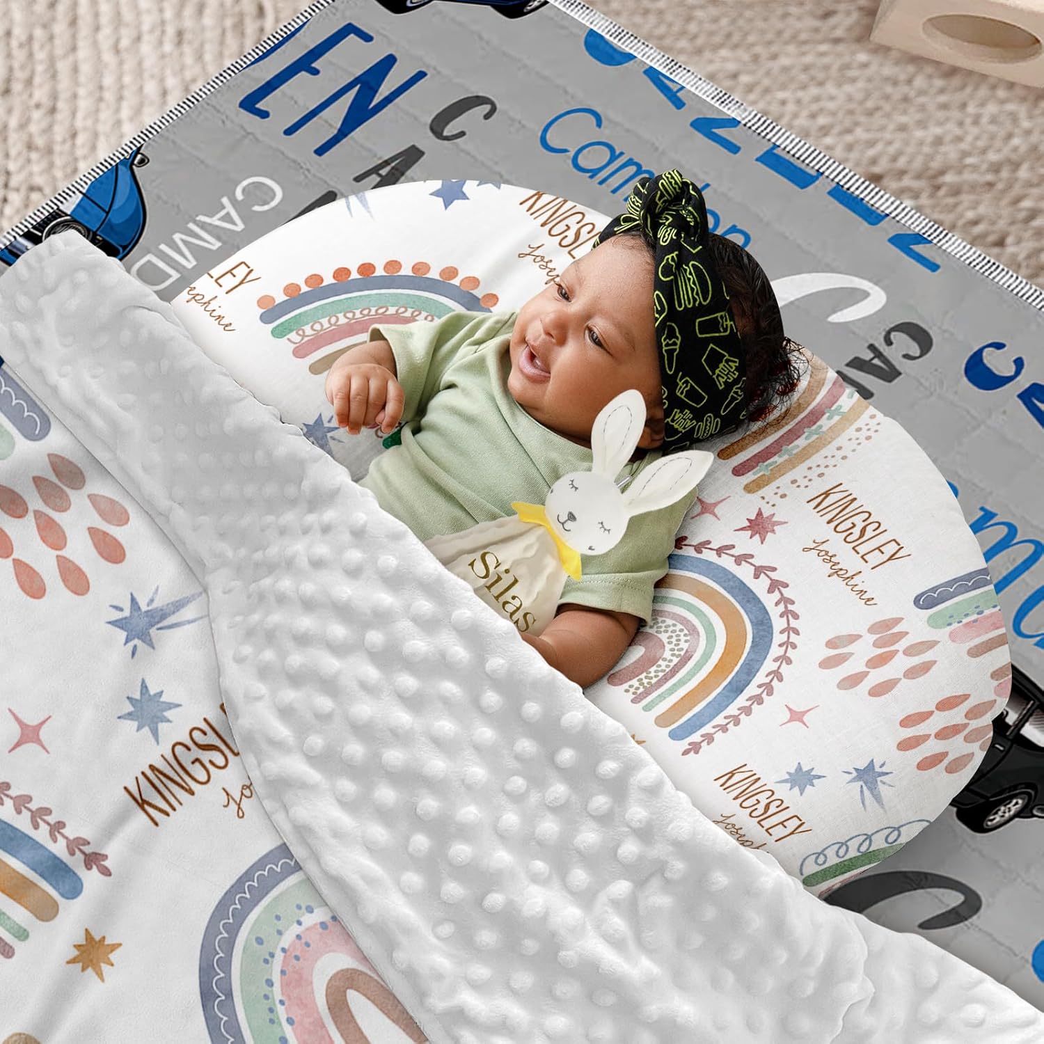 Tapete personalizado para gatear bebé, tapete de juego de automóvil para niños pequeños  43 x 43 pulgadas con nombre personalizado