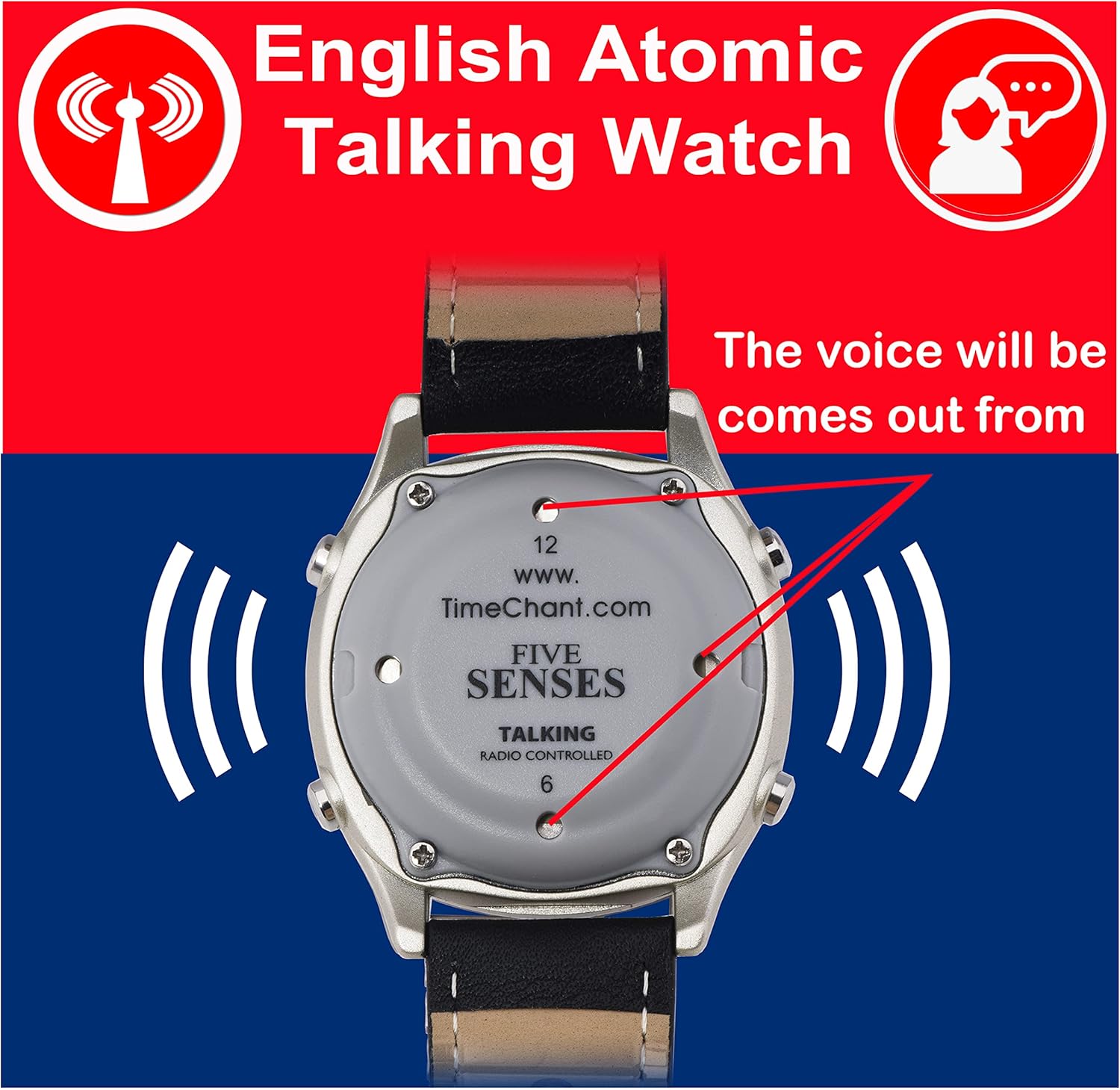 Five Senses Reloj de habla atómica inglesa para personas mayores con despertador más fuerte con discapacidad visual 1099, Moderno