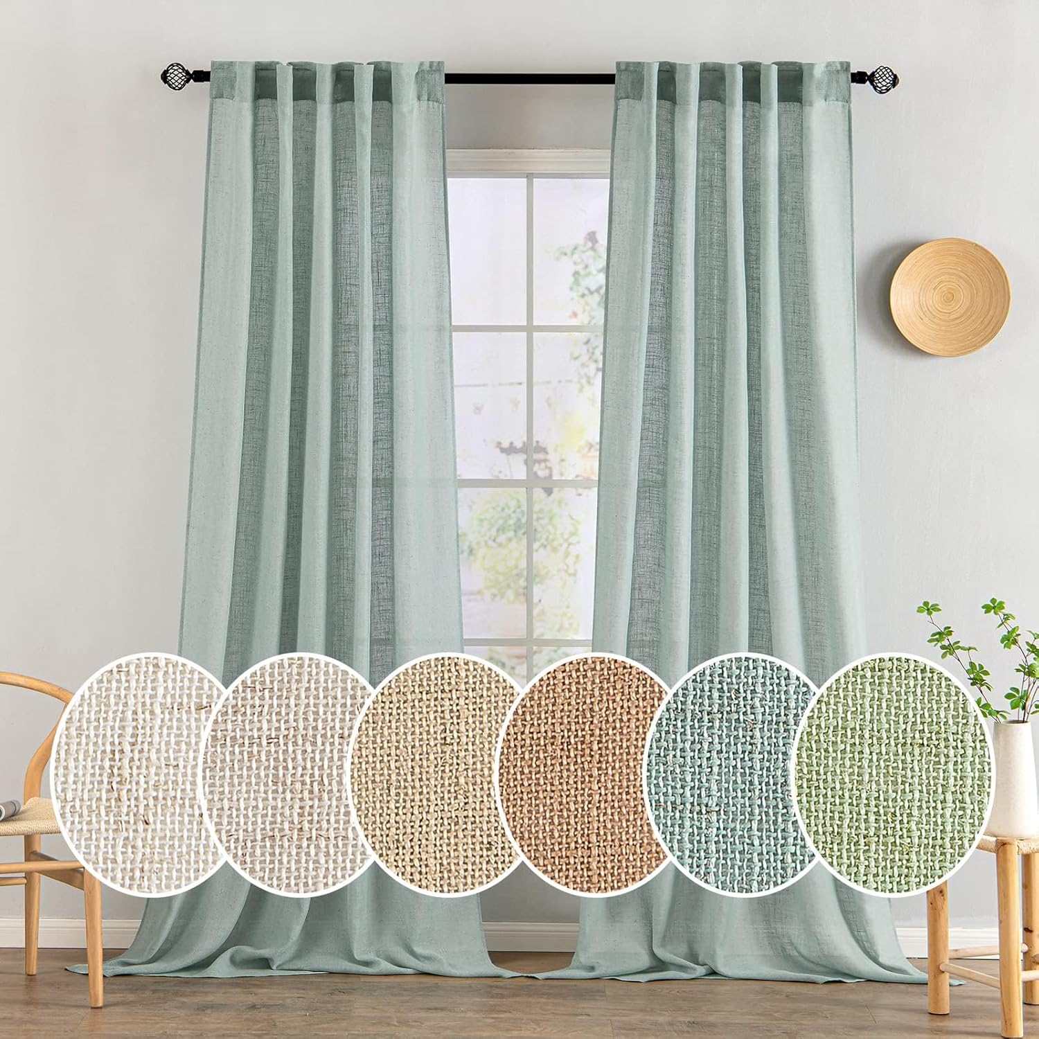 MIULEE – Cortinas semitraslúcidas suaves y gruesas con textura de lino para habitación y sala de estar, con trabilla trasera y bolsillo para
