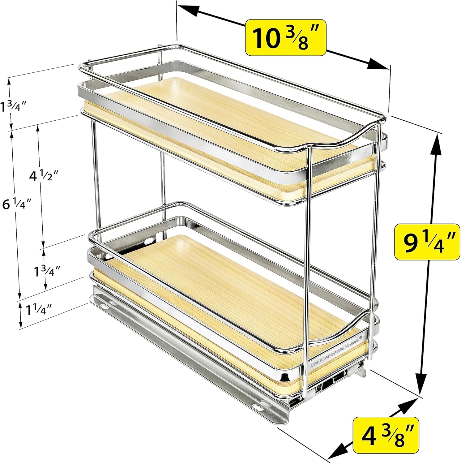 LYNK PROFESSIONAL Élite – Organizador extraíble de especias para armario, 4-14 pulgadas de ancho, estante deslizante, organizador de madera y cromo,