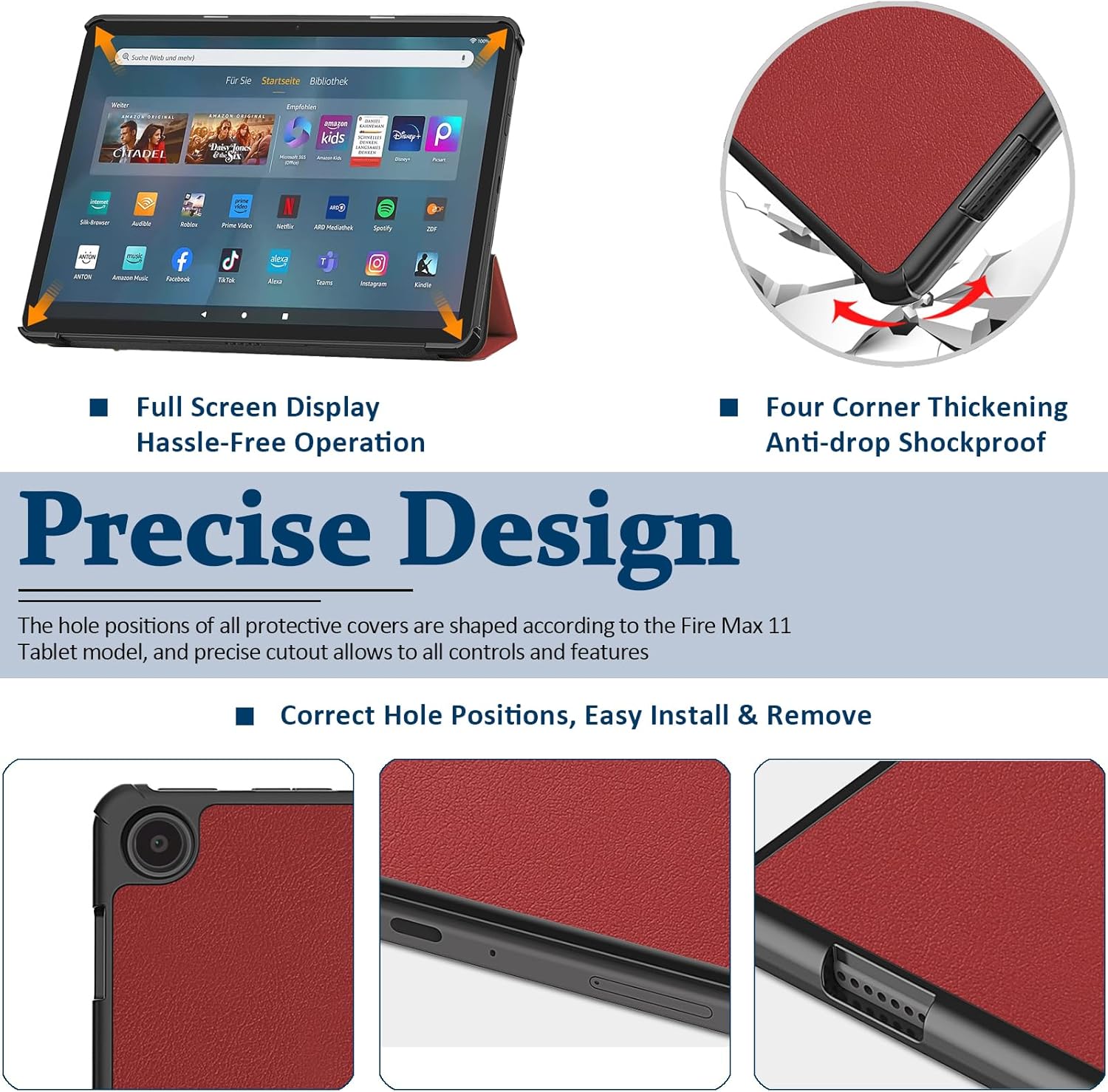 Miimall Case Compatible for Fire Max 11 Tablet 2023, Ultra Thin Slim Leather + Foldable Design PC Back Full Protector Auto WakeSleep Trifold Stand