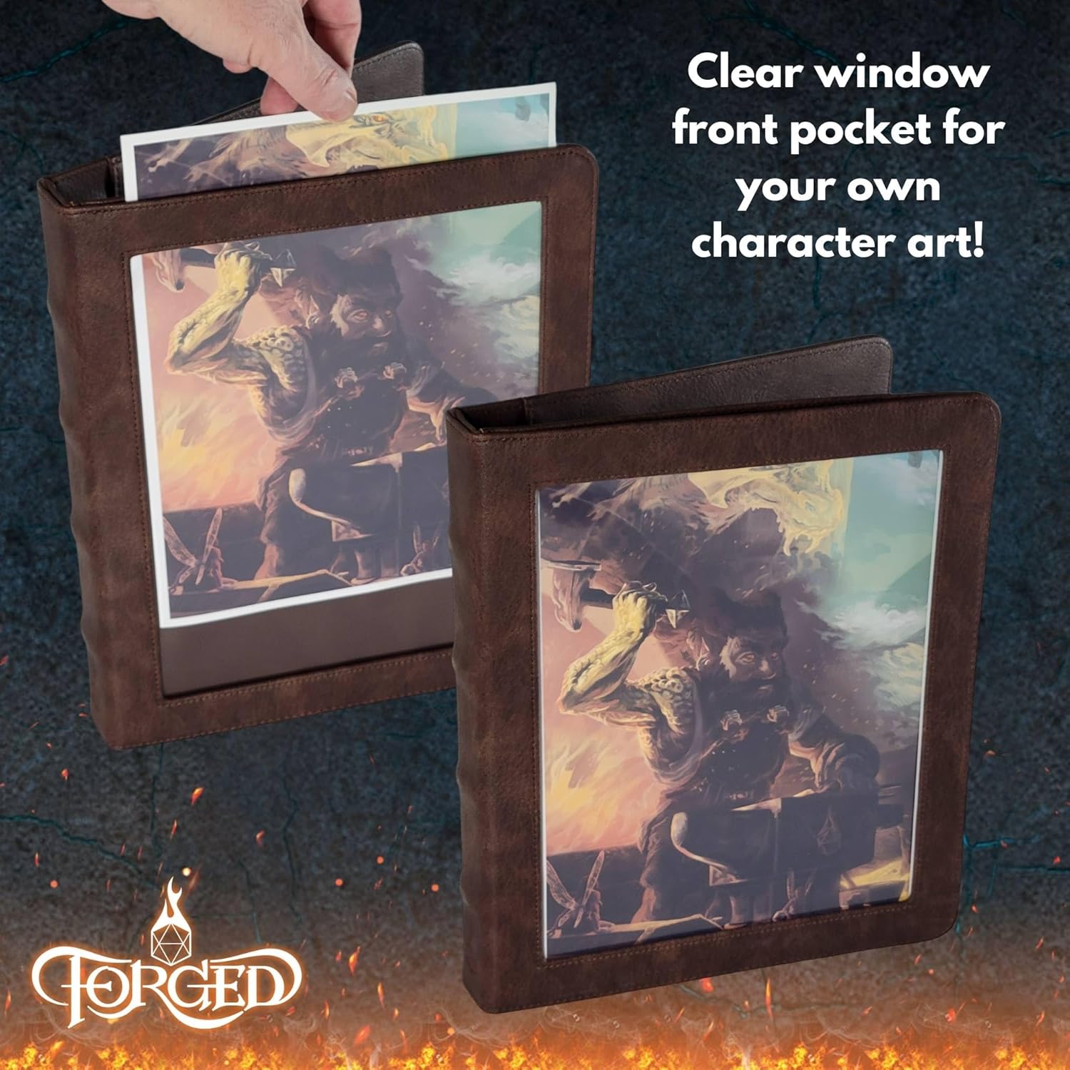 Forged Dice Co. Game-Folio – Carpeta de piel sintética, carpeta de juegos para hojas de personajes DND con organizador de tarjetas hechizas DND y