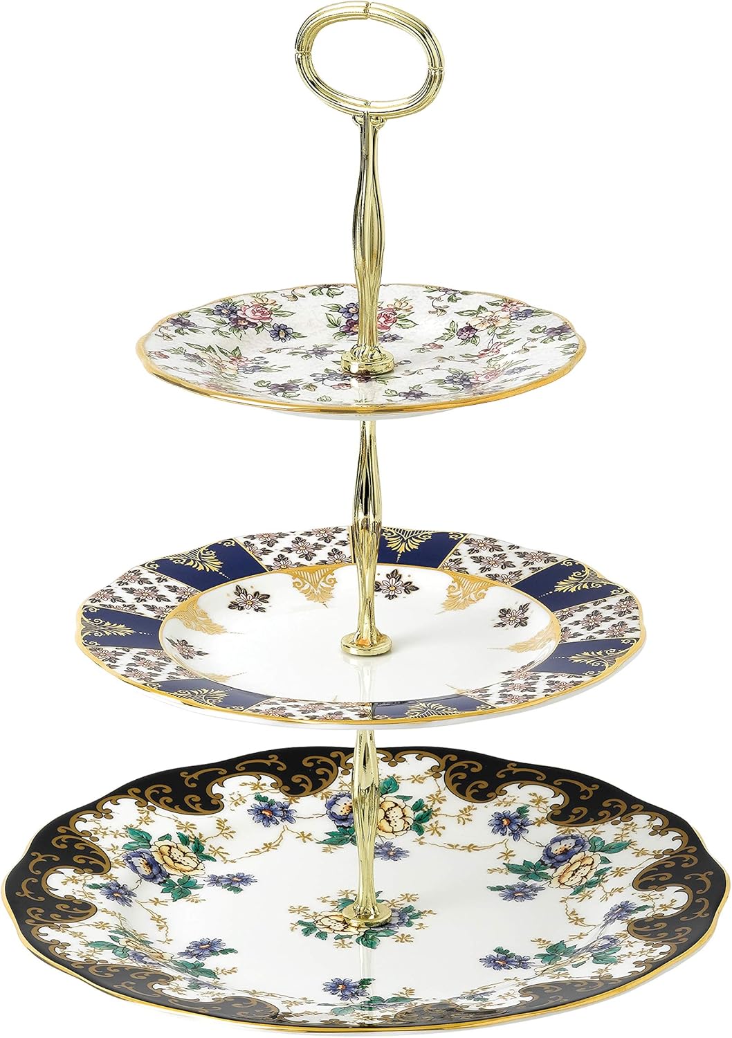 Royal Albert 100 Years – Soporte para tartas de tres niveles (Chintz Inglés, Regencia y Duquesa), 13.8 pulgadas, multicolor